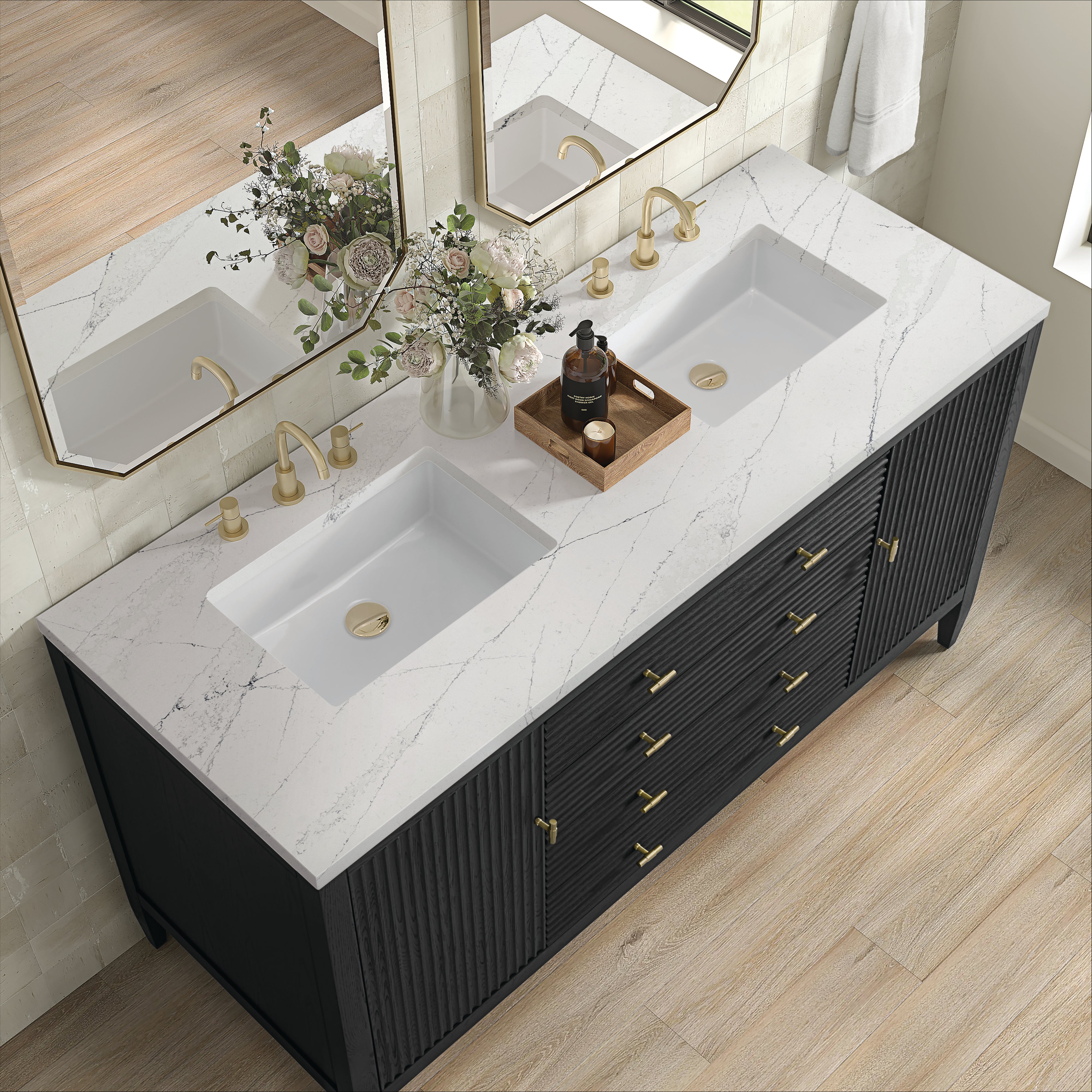 James Martin Myrrin 60" Double Vanity in Carbon Oak with 3cm Countertop