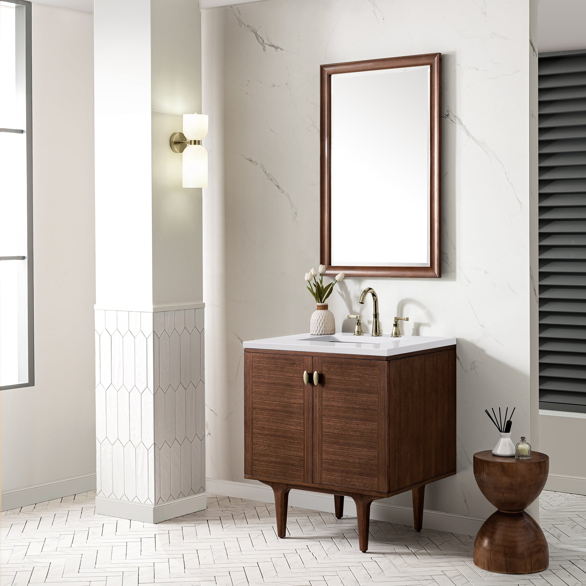 James Martin Amberly 30" Single Vanity in Mid-Century Walnut with 3cm Countertop