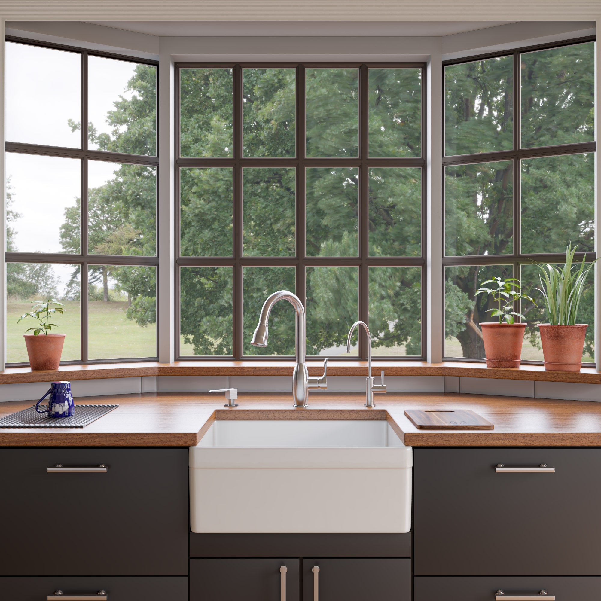 ALFI brand AB506 AB506-W White 26" Decorative Lip Apron Single Bowl Fireclay Farmhouse Kitchen Sink