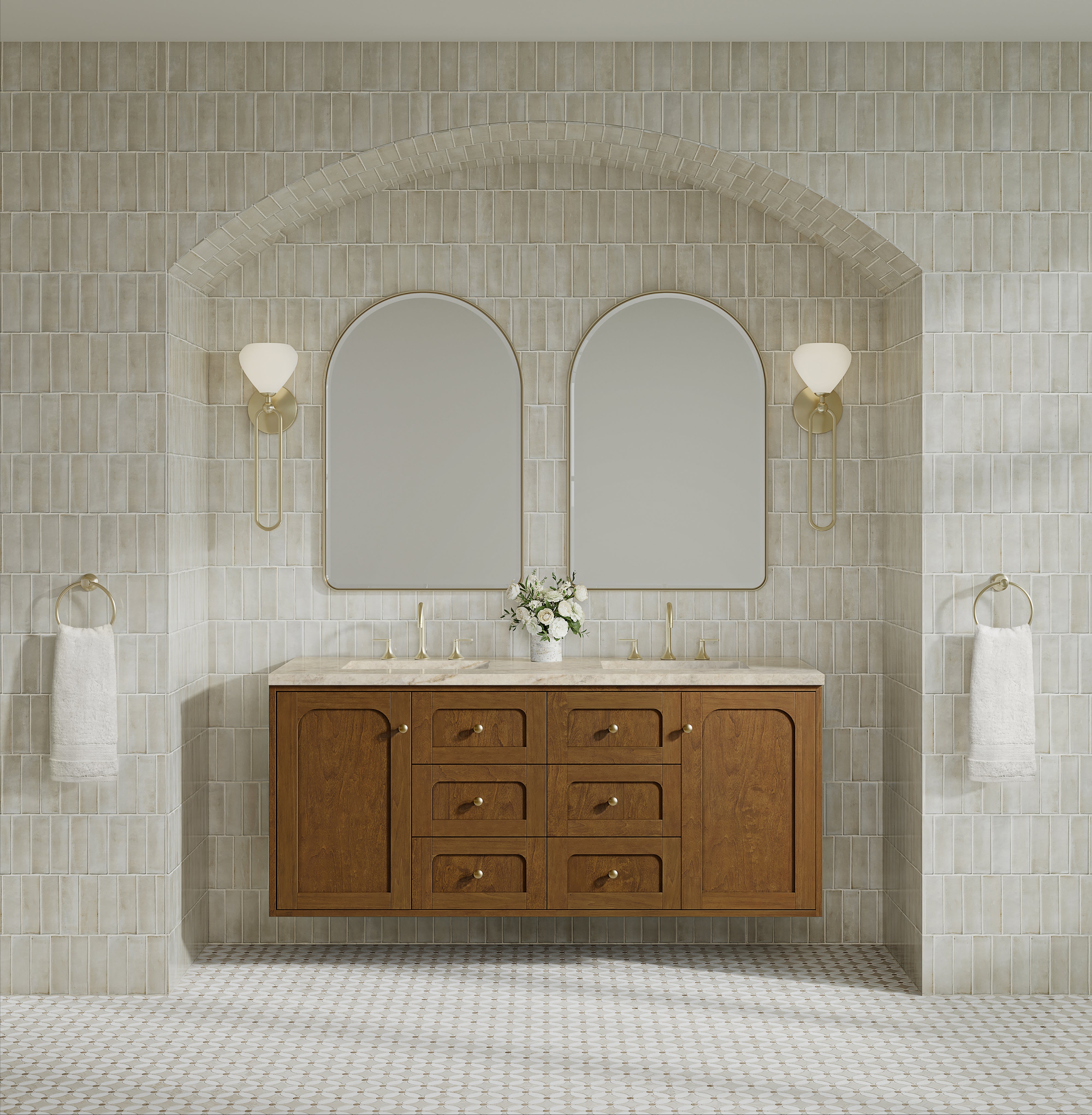 James Martin Laurent 60" Double Vanity in Honey Oak with 3cm Countertop and FreePower Wireless Charger