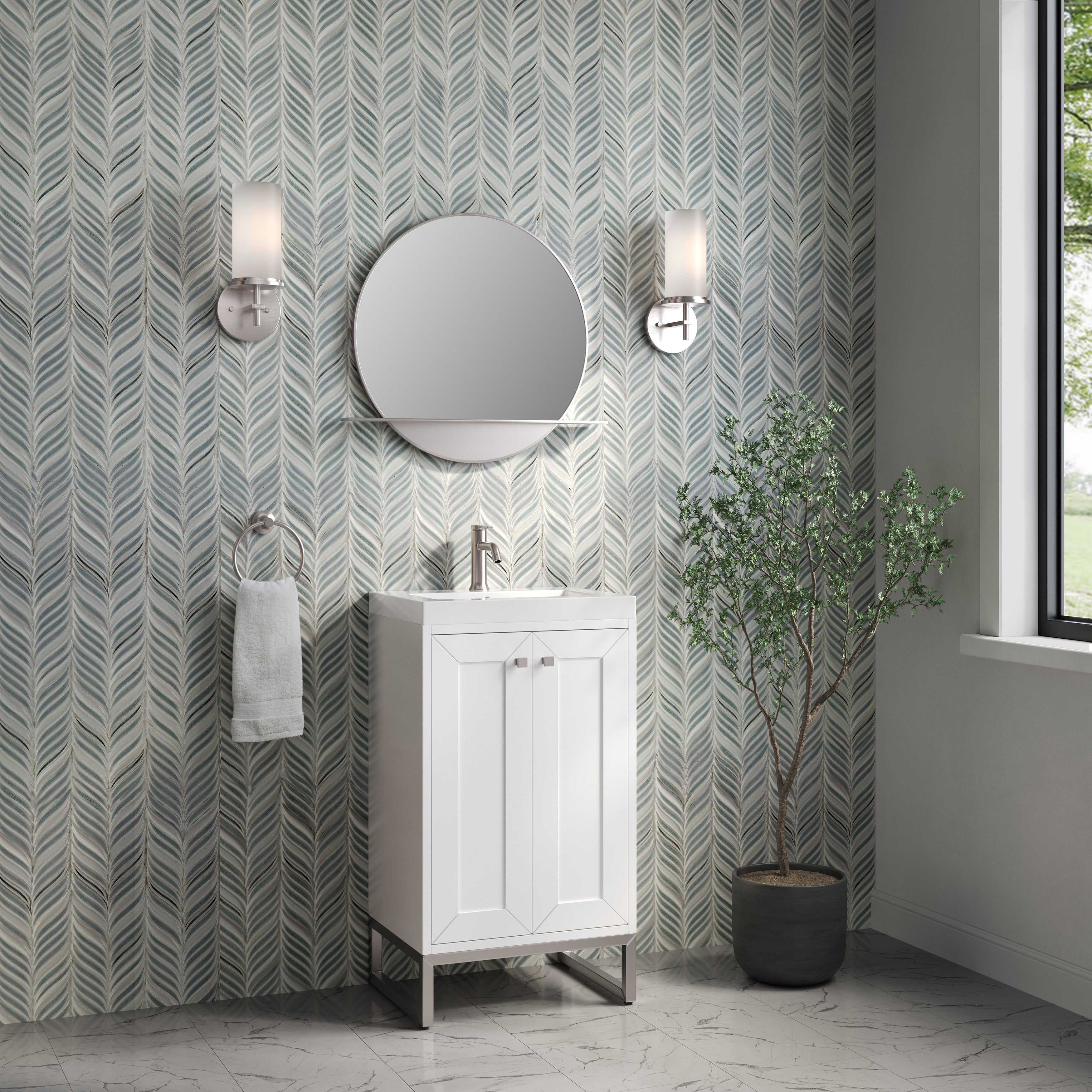 James Martin Chianti 20" Single Vanity in Glossy White with White Glossy Composite Stone Top