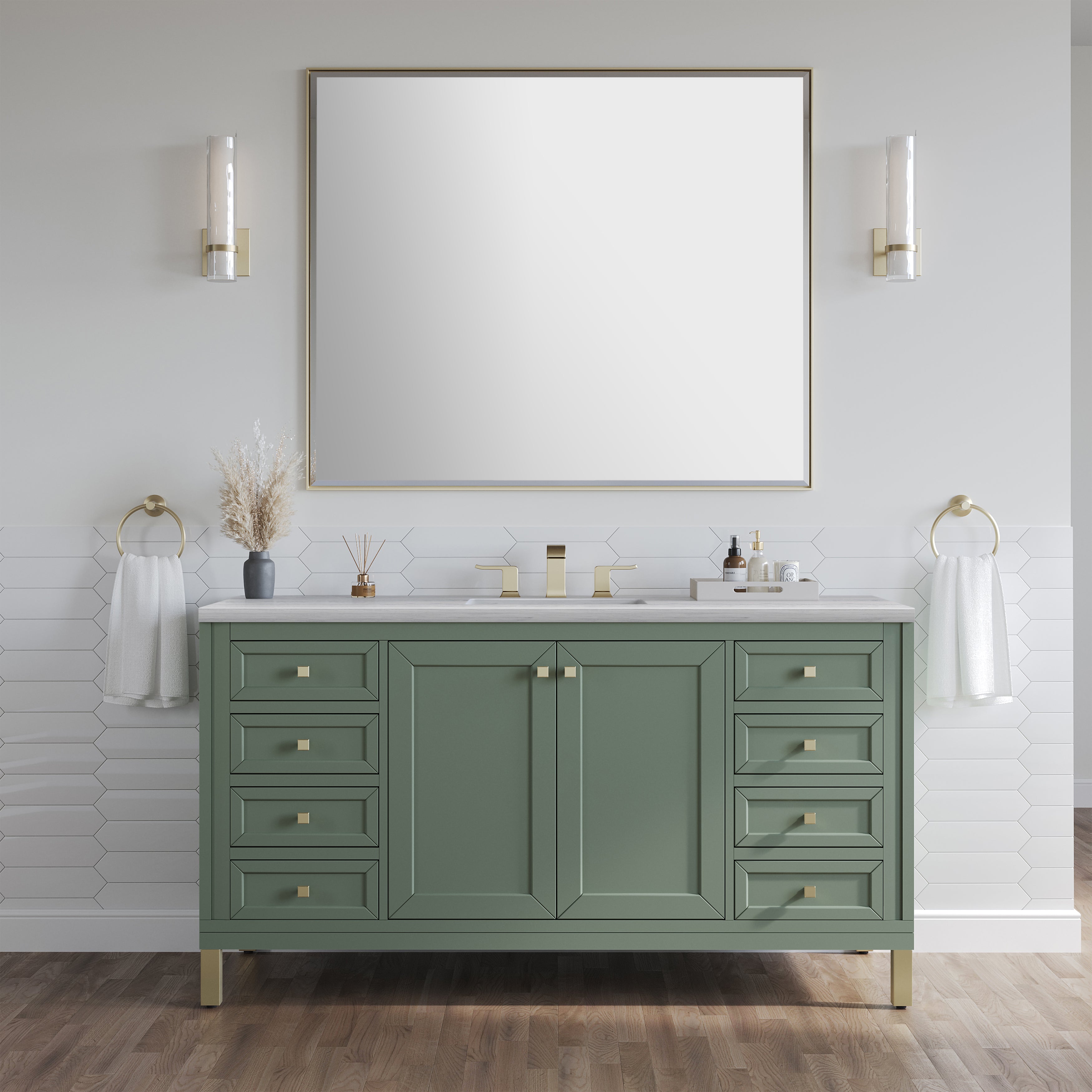 James Martin Chicago 60" Single Vanity in Smokey Celadon with 3cm Countertop