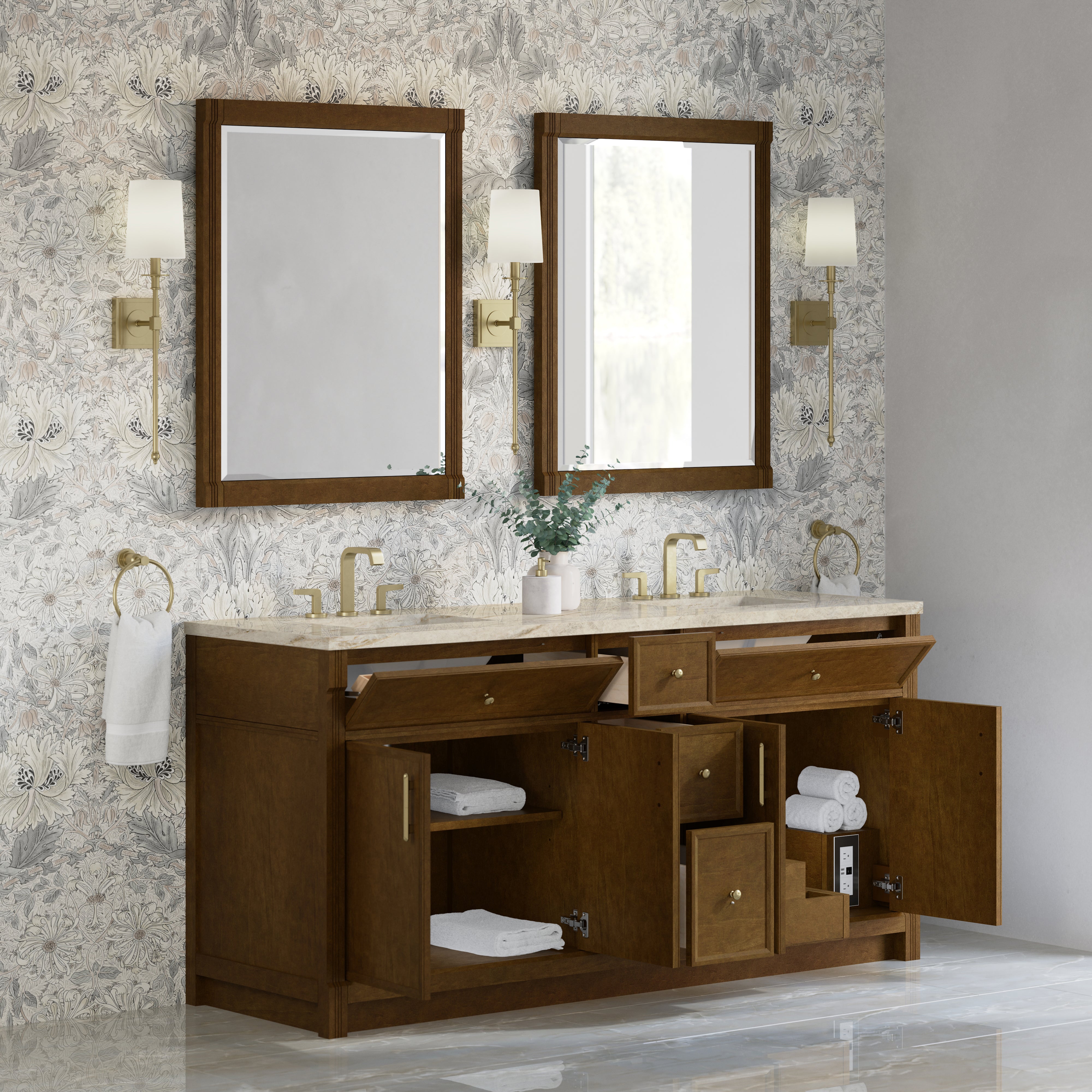 James Martin Bellshire 72" Double Vanity in Honey Oak with 3cm Countertop and FreePower Wireless Charger