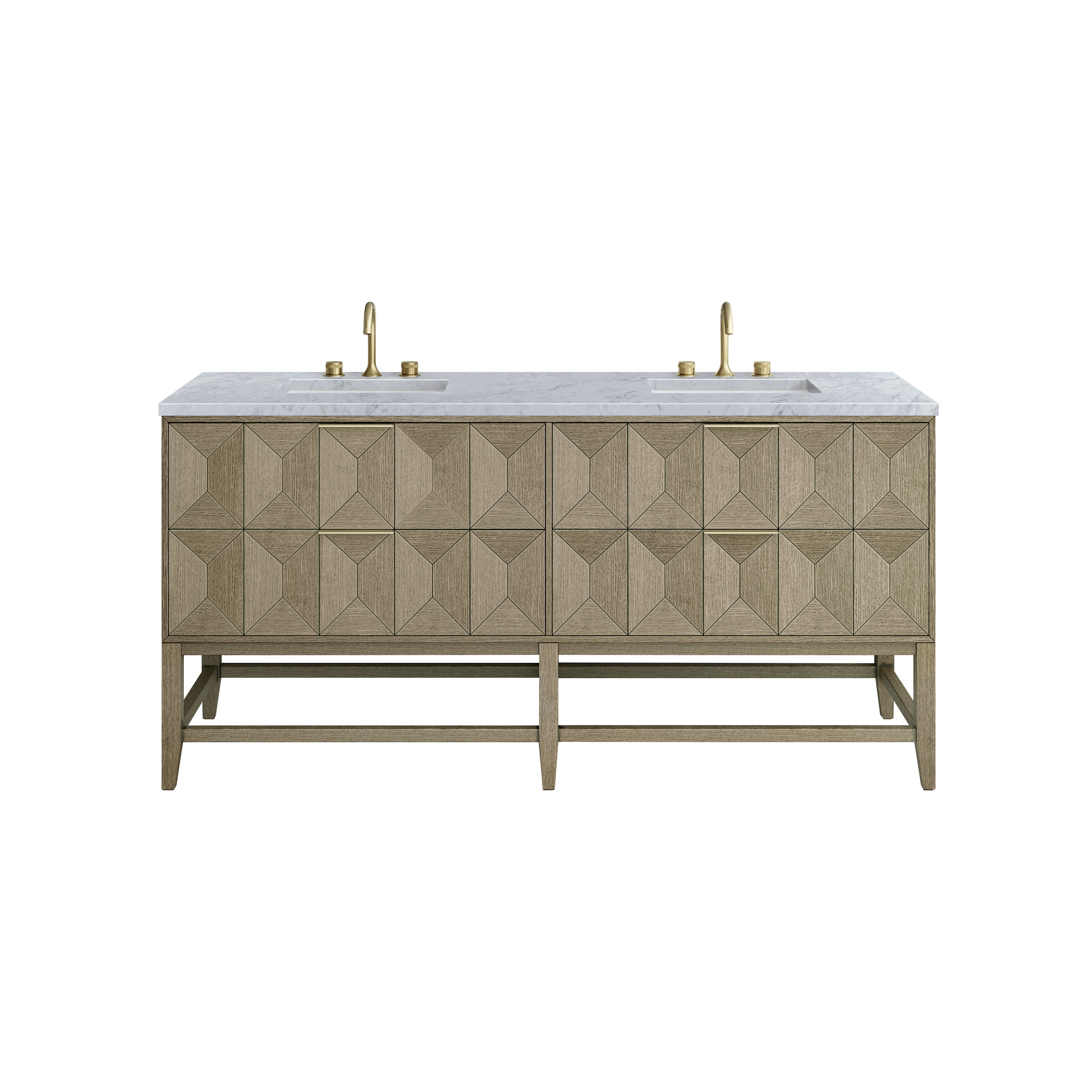 James Martin Emmeline 72" Double Vanity in Pebble Oak with 3cm Countertop