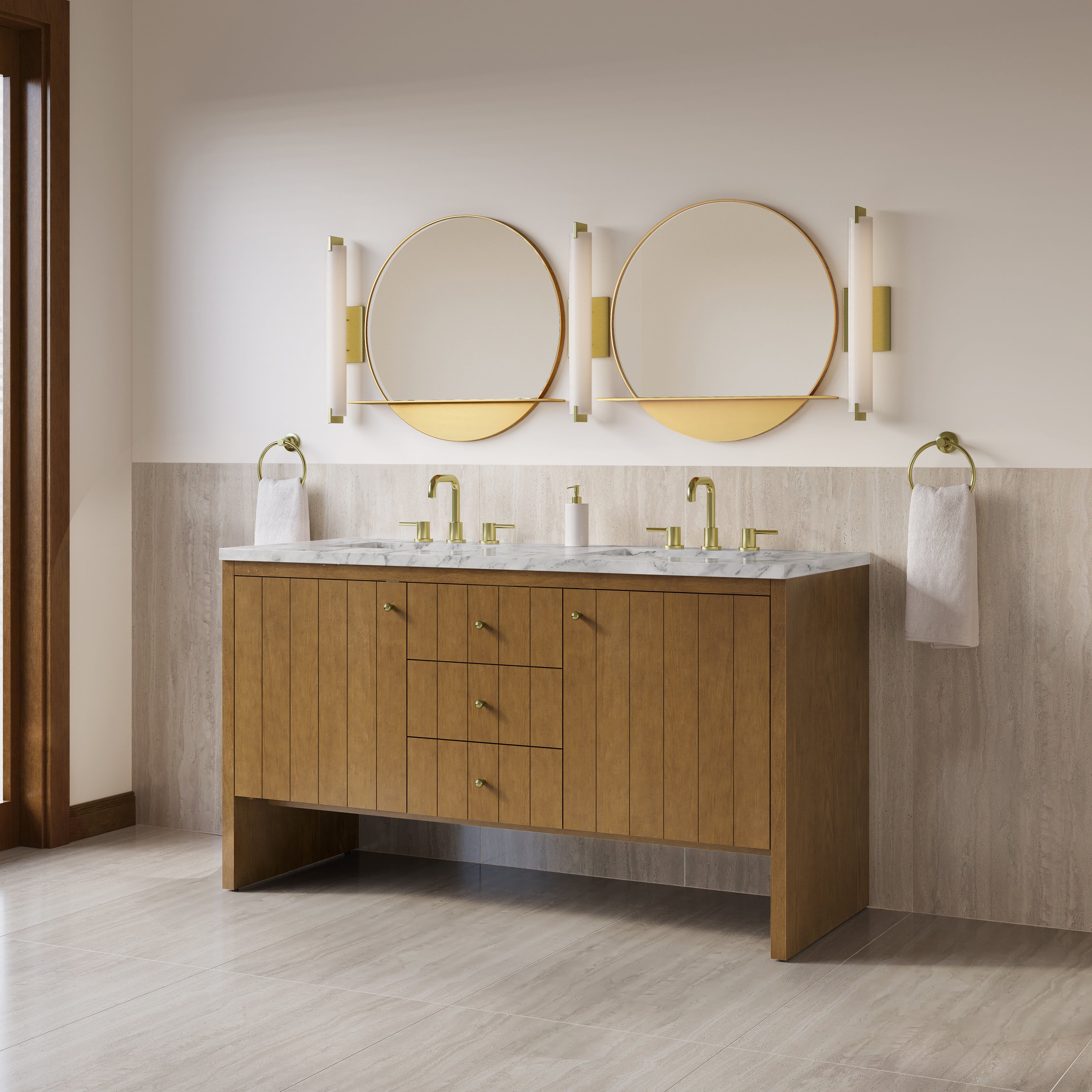James Martin Hudson 60" Double Vanity in Honey Oak with 3cm Countertop