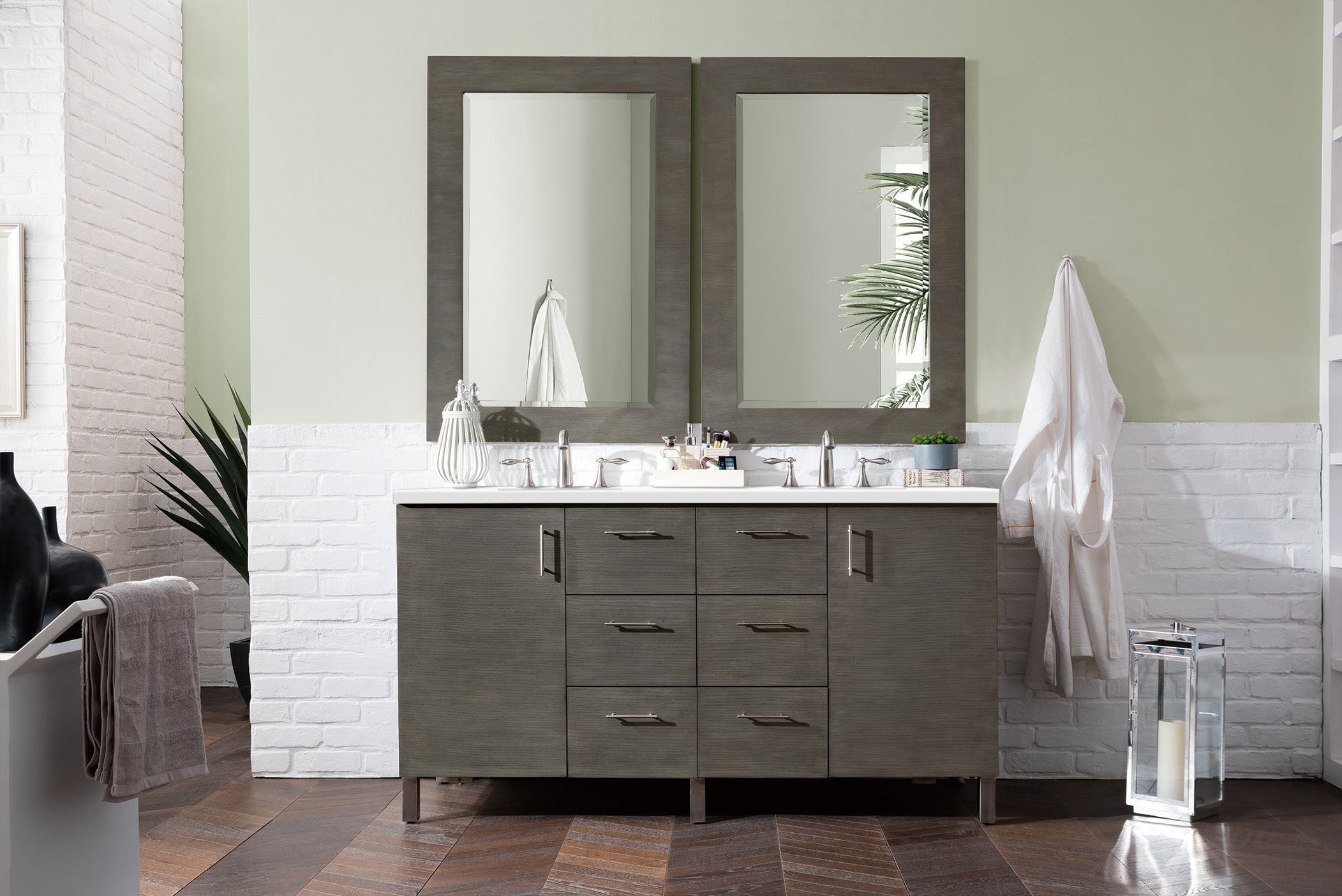 James Martin Metropolitan 60" Double Vanity in Silver Oak with 3cm Countertop