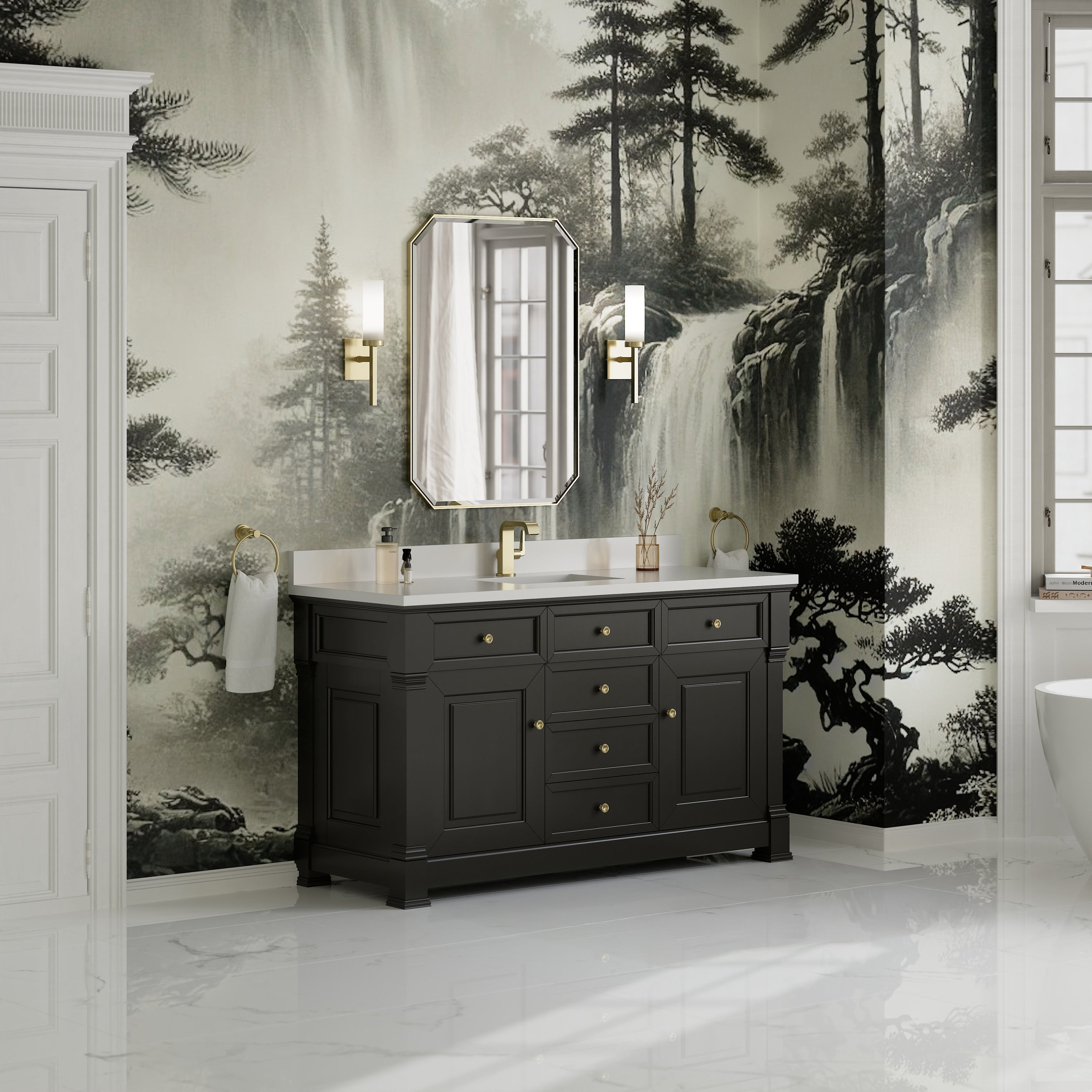 James Martin Brookfield 60" Single Vanity in Black Onyx with 3cm Countertop