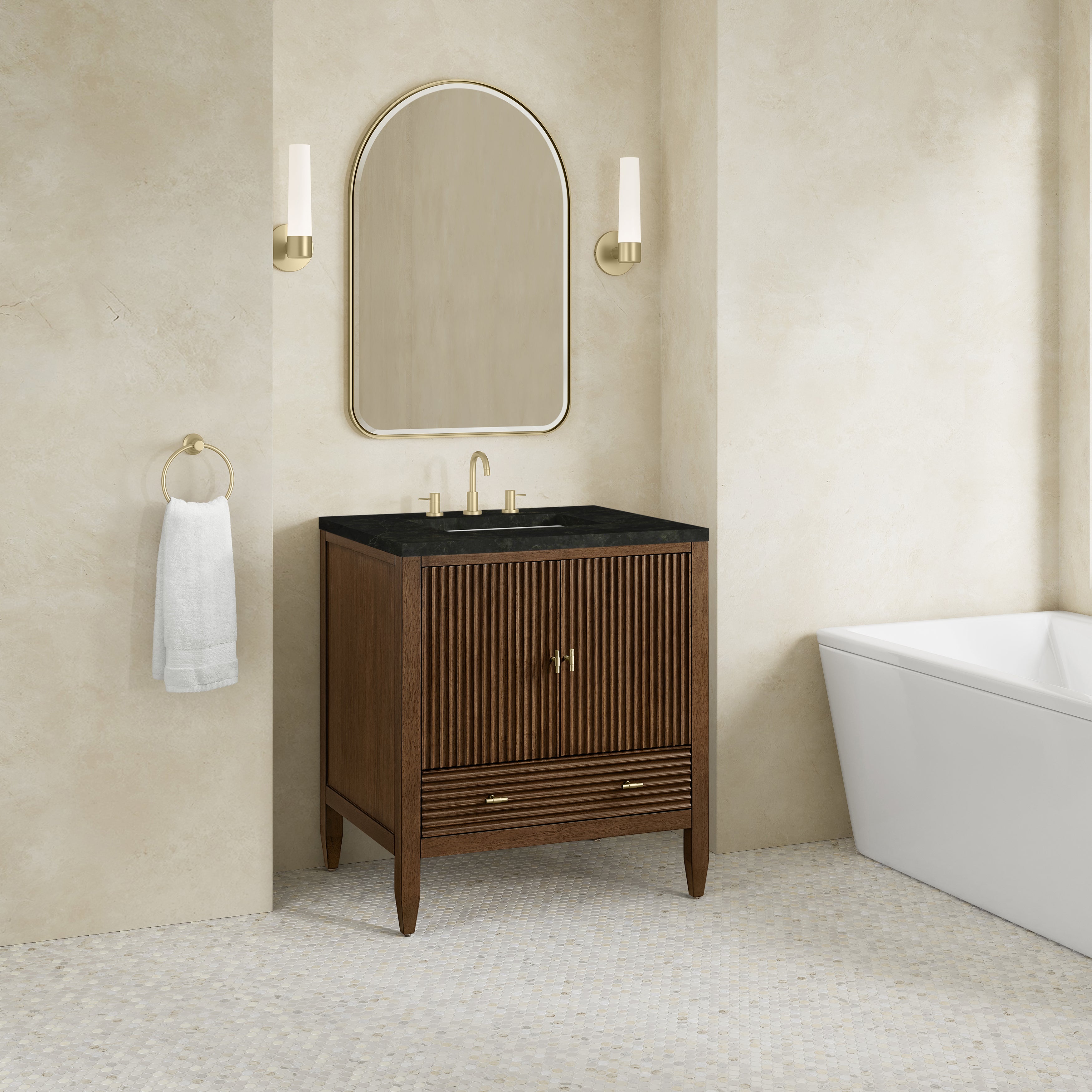 James Martin Myrrin 30" Single Vanity in Mid-Century Walnut with 3cm Countertop