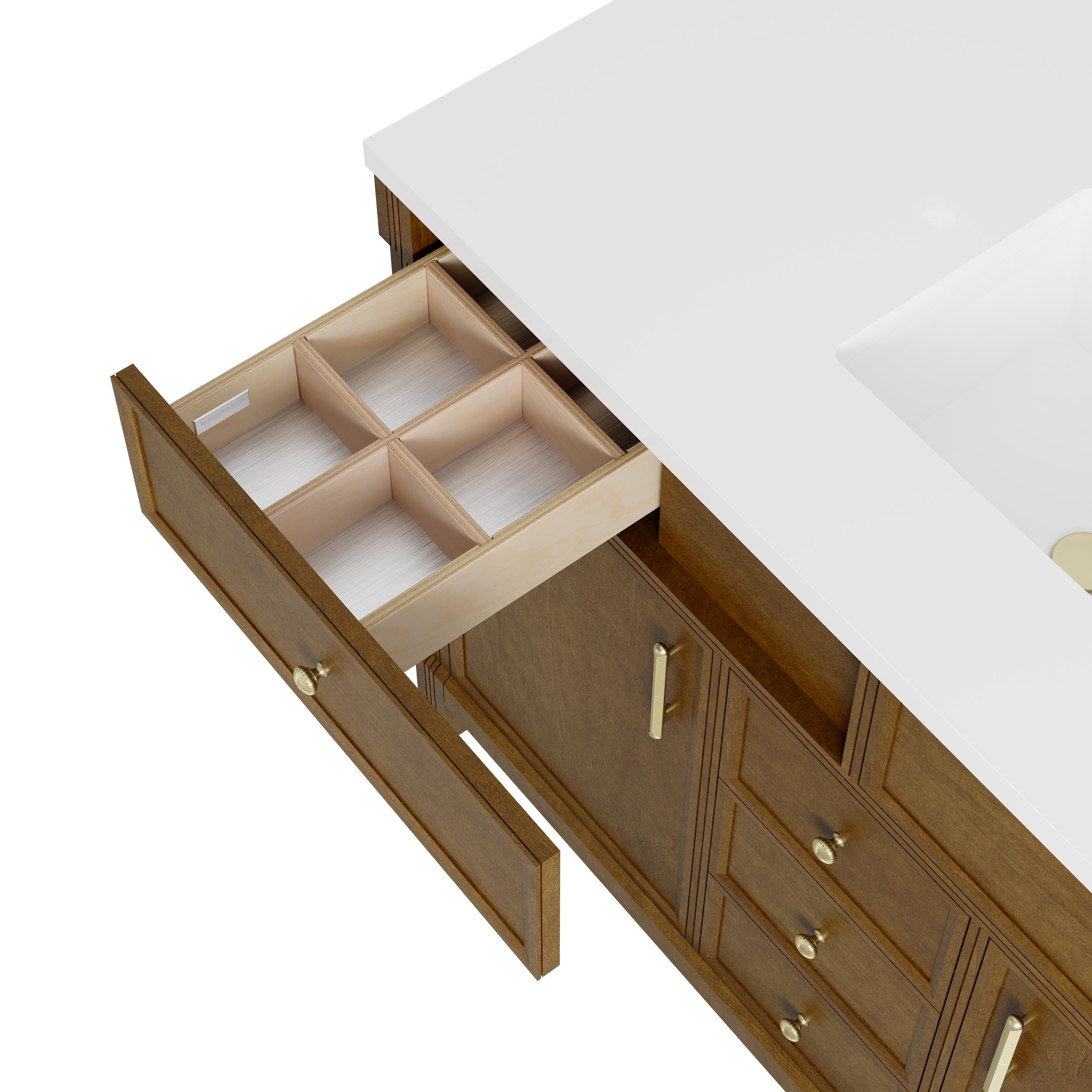 James Martin Bellshire 120" Dual Vanity Set with 24" Make-Up Counter in Honey Oak with 3cm Countertop