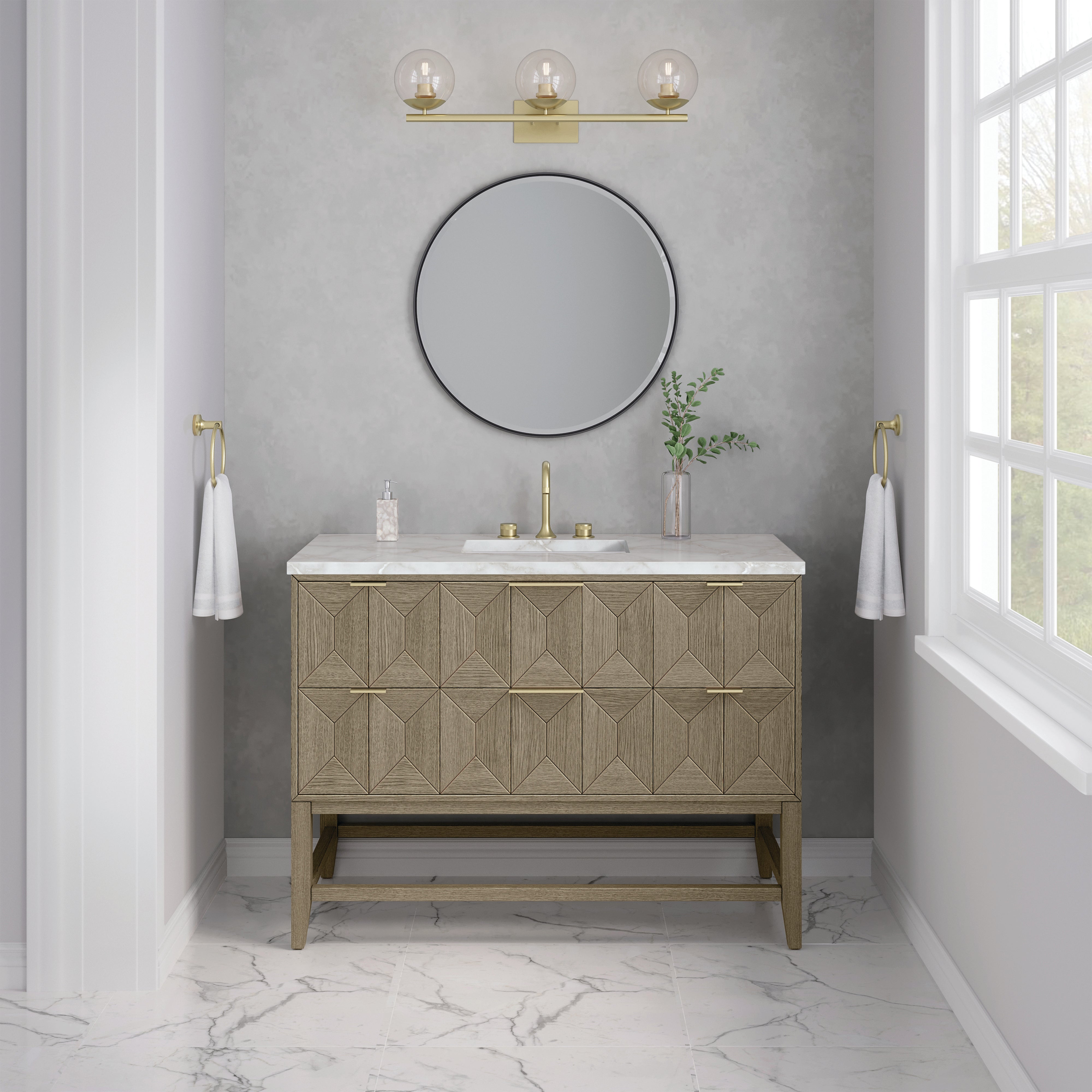 James Martin Emmeline 48" Single Vanity in Pebble Oak with 3cm Countertop