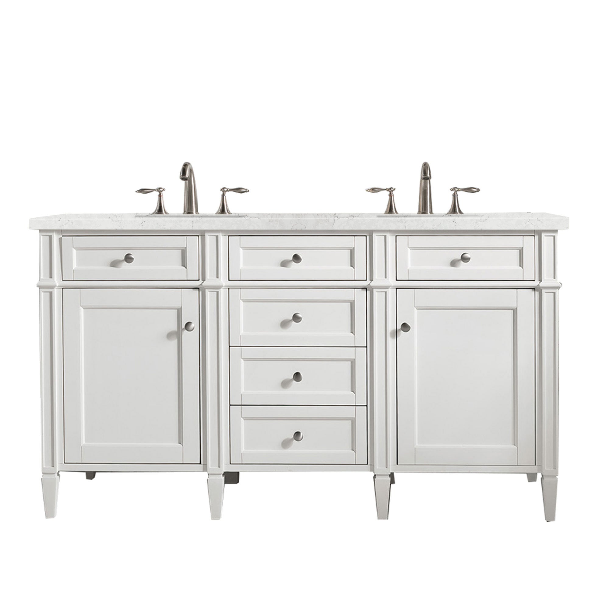James Martin Brittany 60" Double Vanity in Bright White with 3cm Countertop