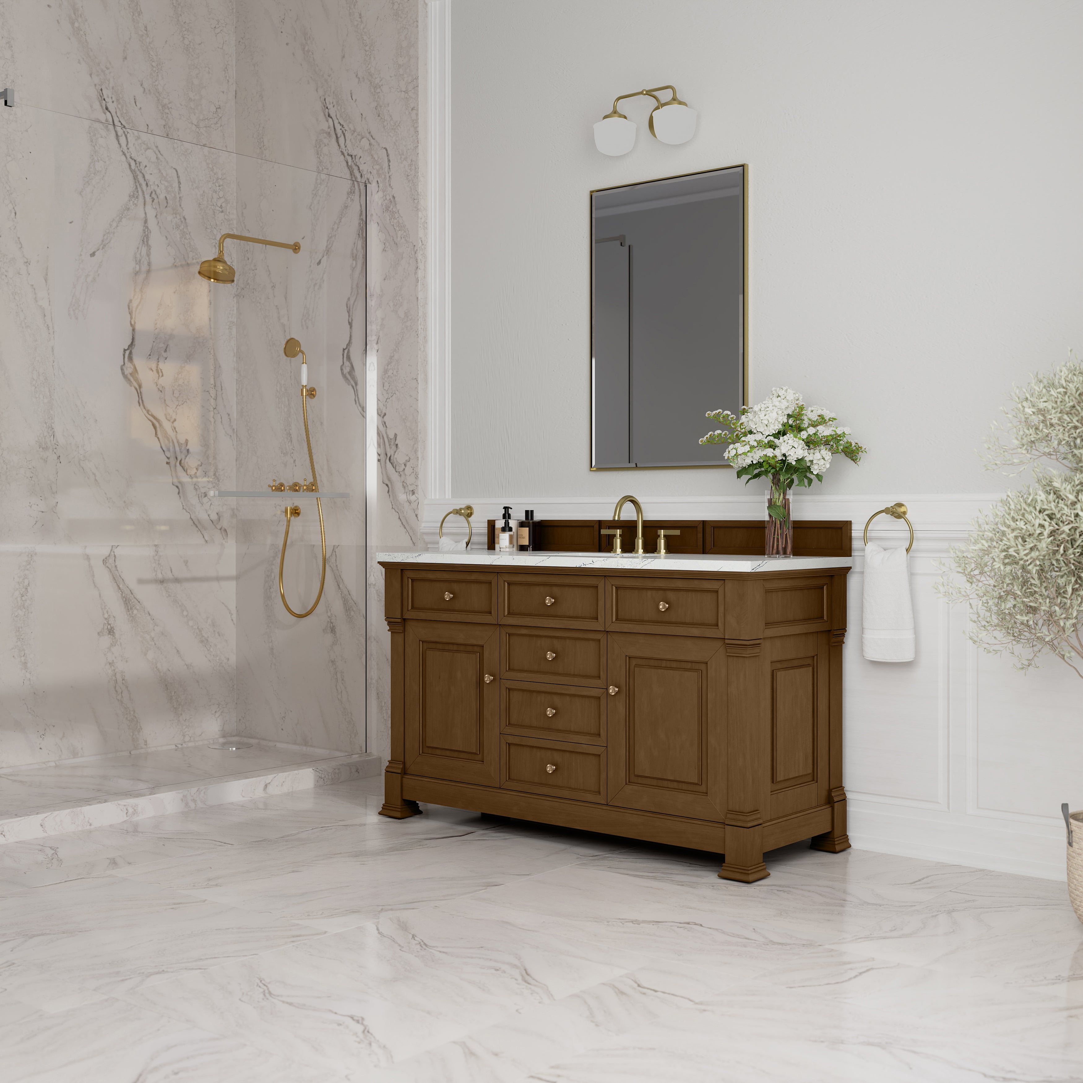 James Martin Brookfield 60" Single Vanity in Honey Oak with 3cm Countertop and FreePower Wireless Charger