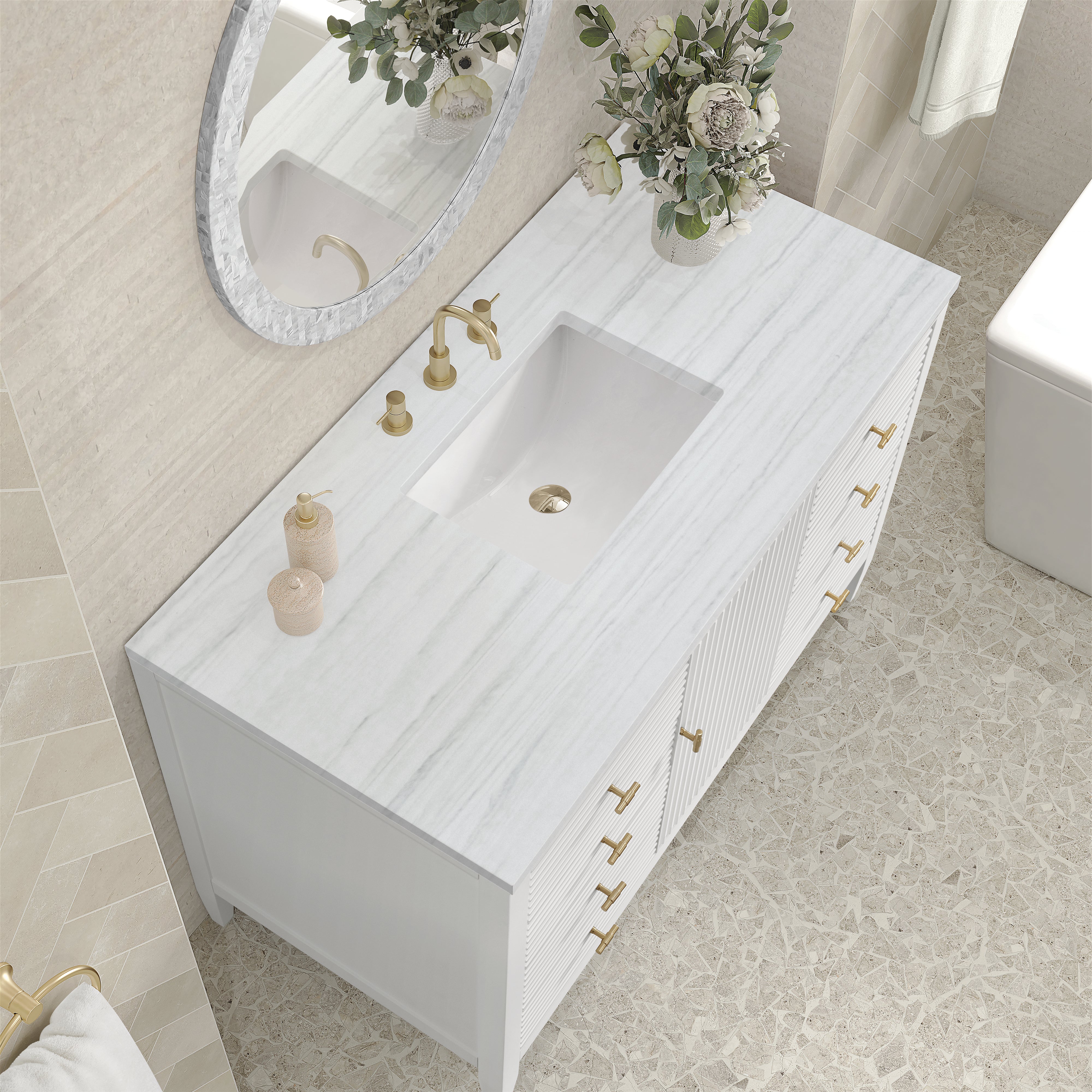 James Martin Myrrin 48" Single Vanity in Bright White with 3cm Countertop