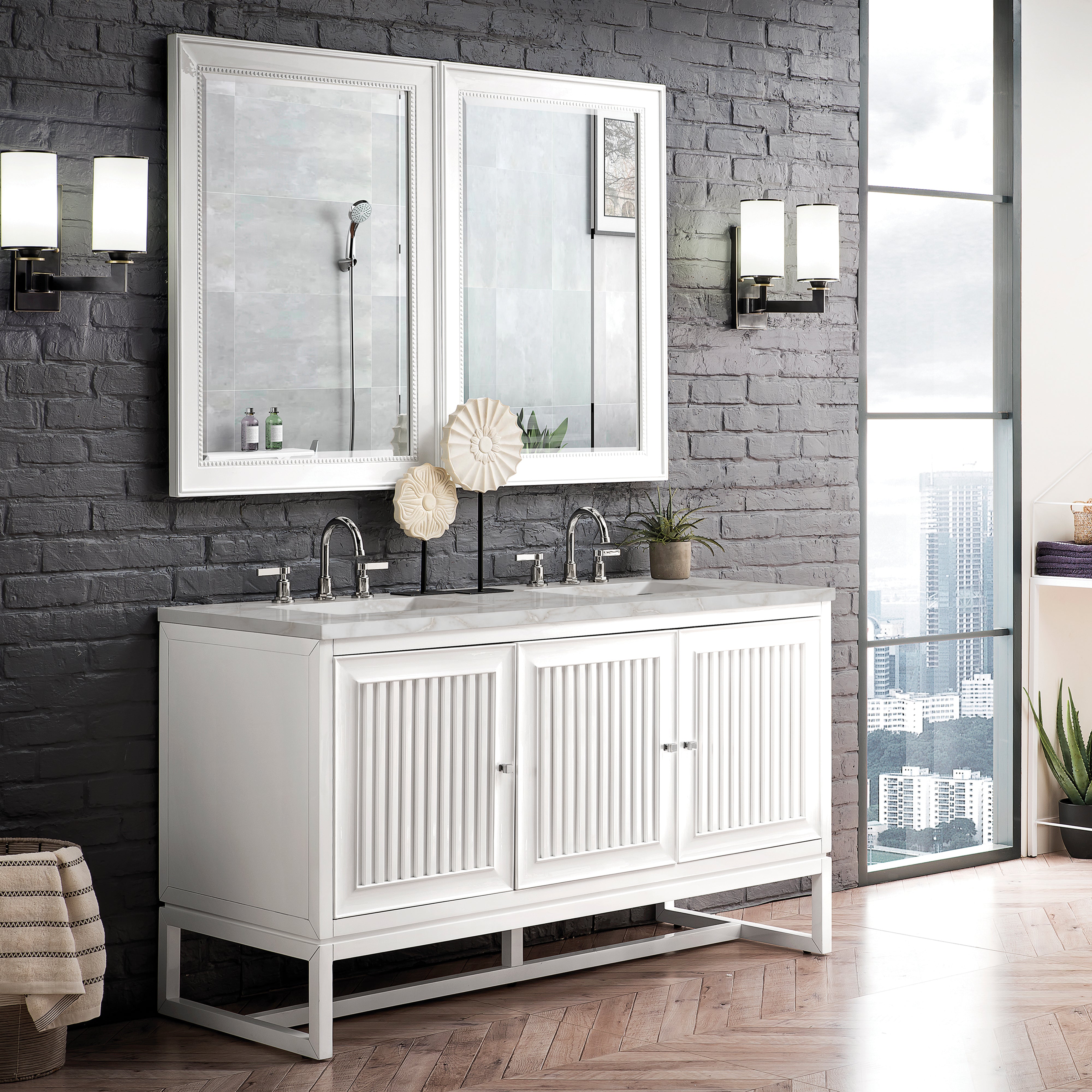 James Martin Athens 60" Double Vanity in Glossy White with 3cm Countertop