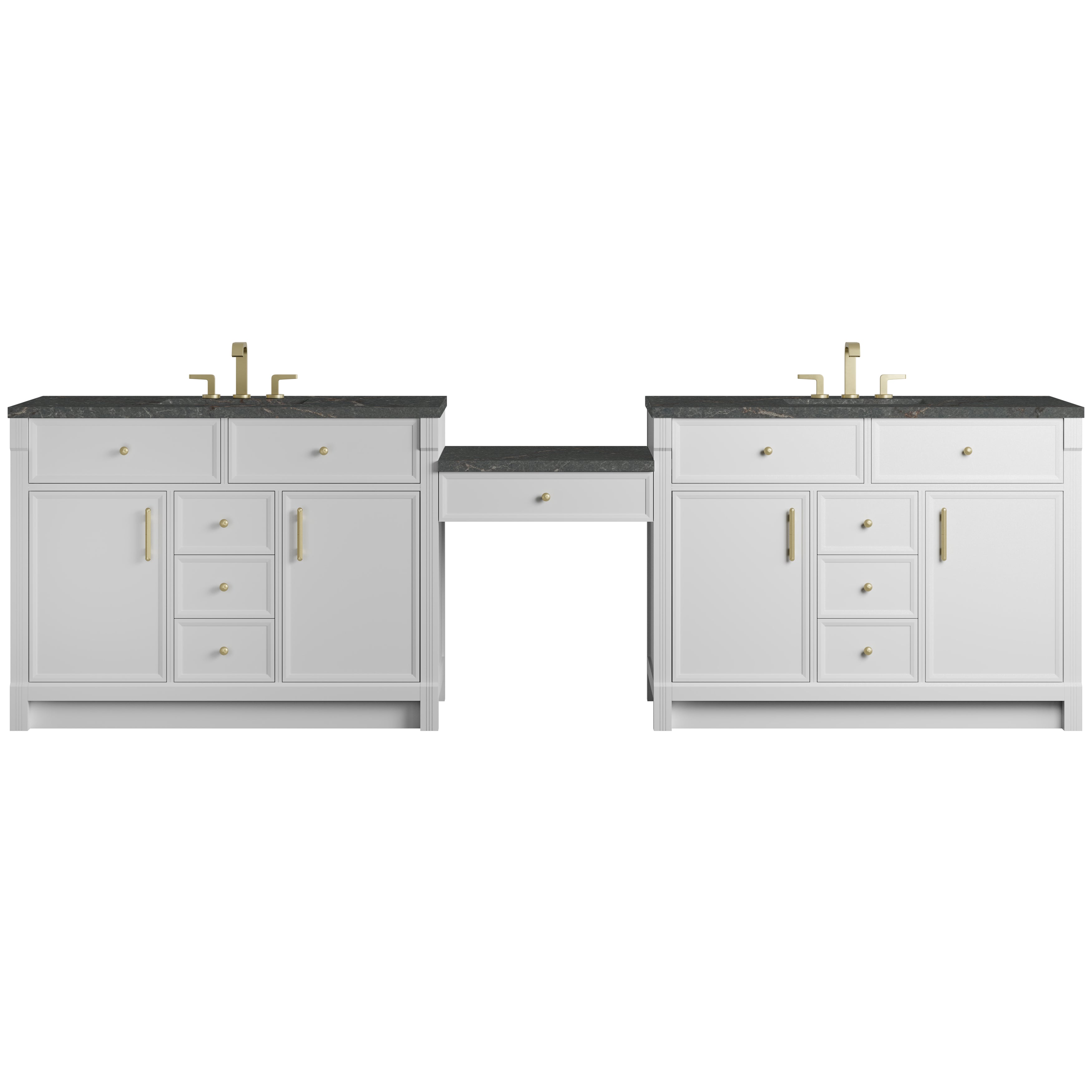 James Martin Bellshire 120" Dual Vanity Set with 24" Make-Up Counter in Bright White with 3cm Countertop