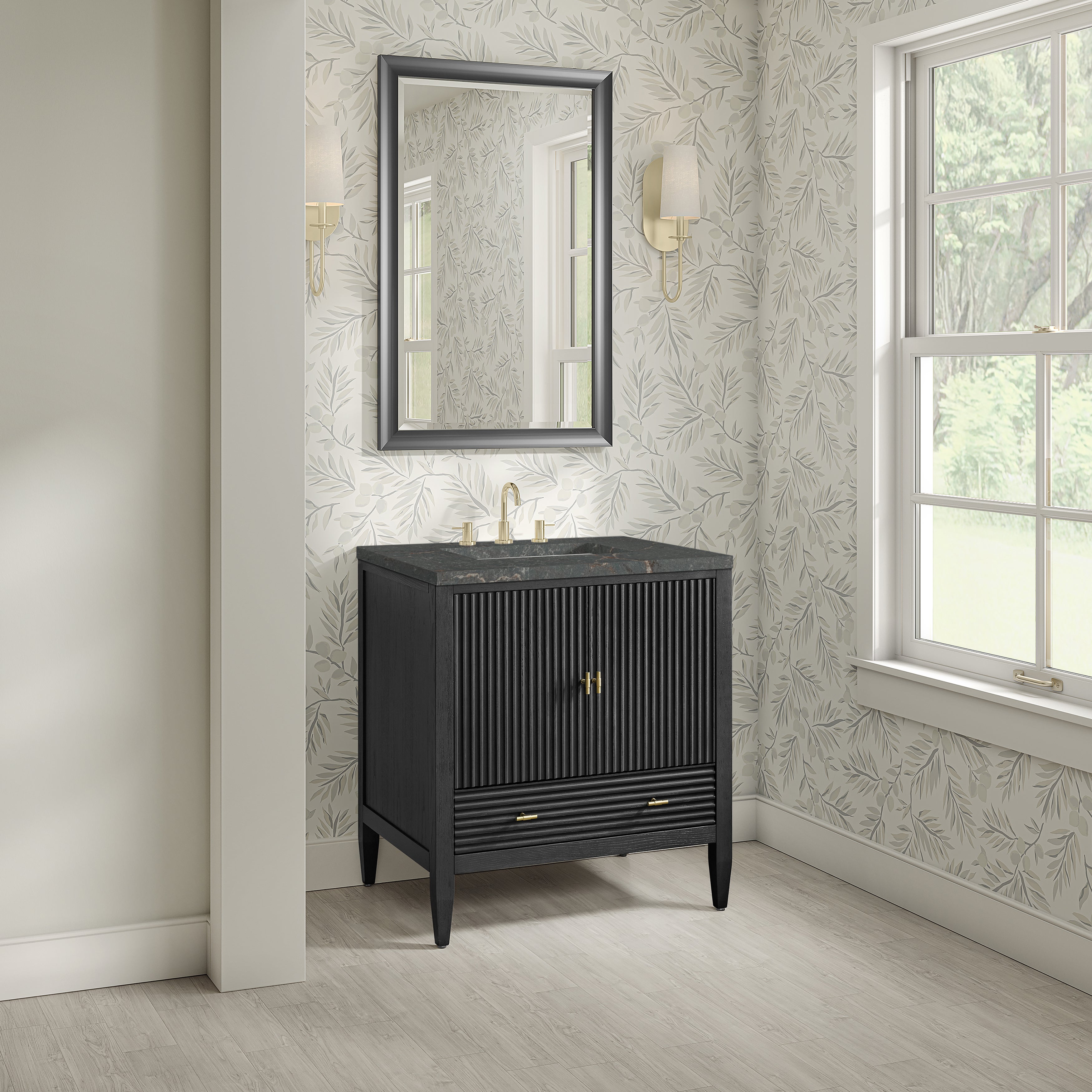 James Martin Myrrin 30" Single Vanity in Carbon Oak with 3cm Countertop