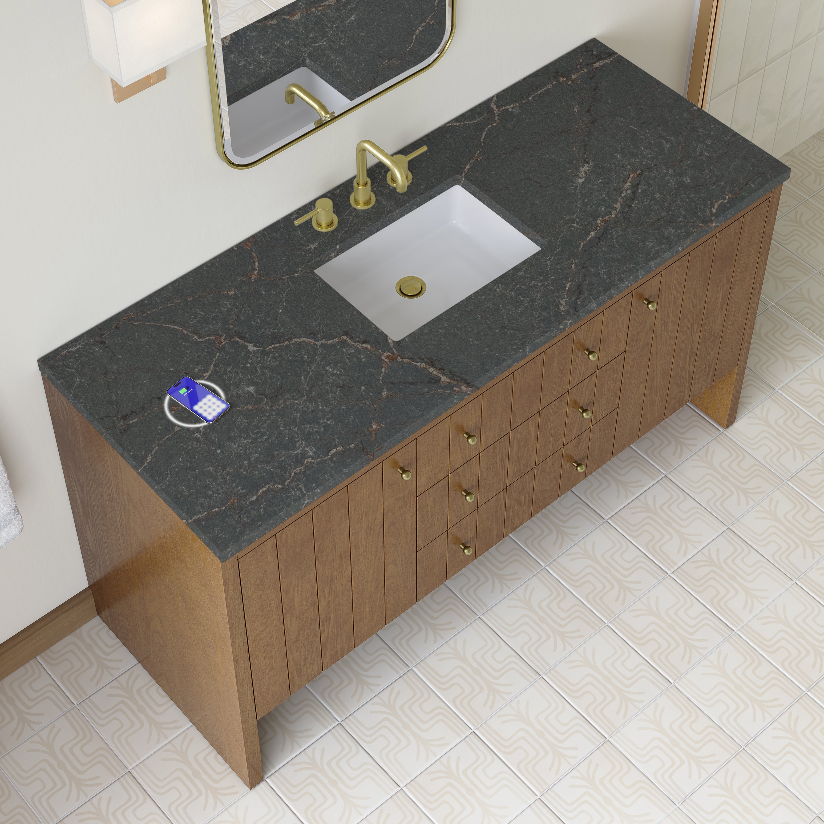 James Martin Hudson 60" Single Vanity in Honey Oak with 3cm Countertop and FreePower Wireless Charger