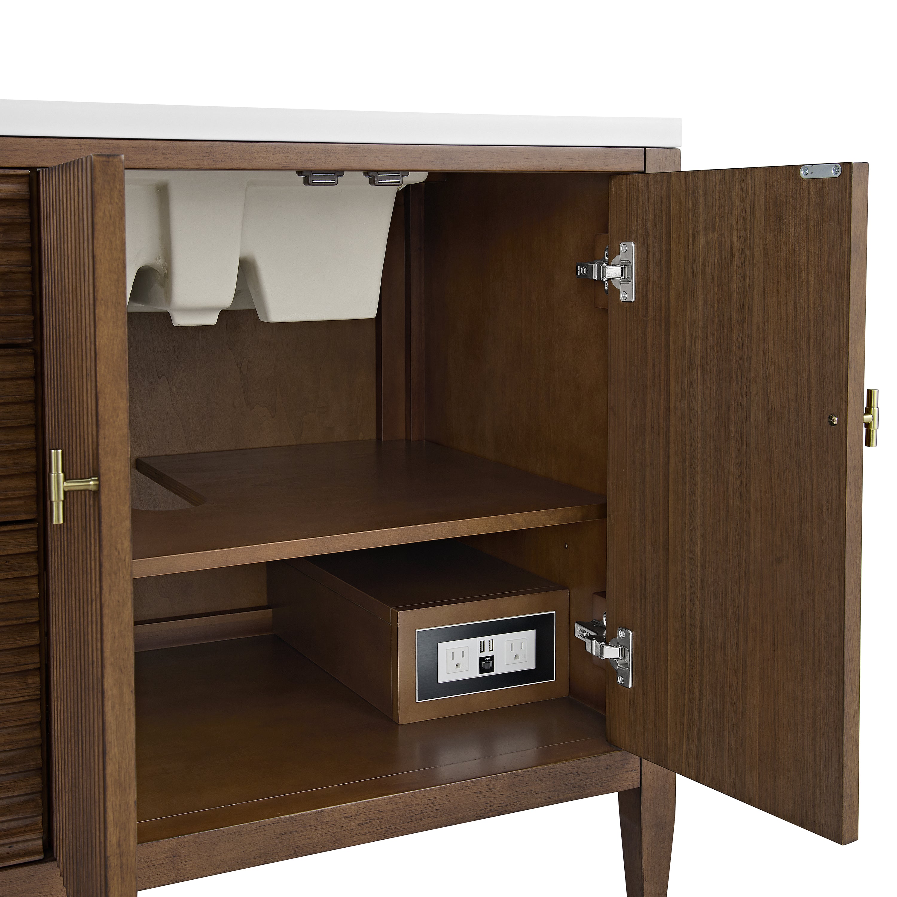 James Martin Myrrin 72" Double Vanity in Mid Century Walnut with 3cm Countertop and FreePower Wireless Charger