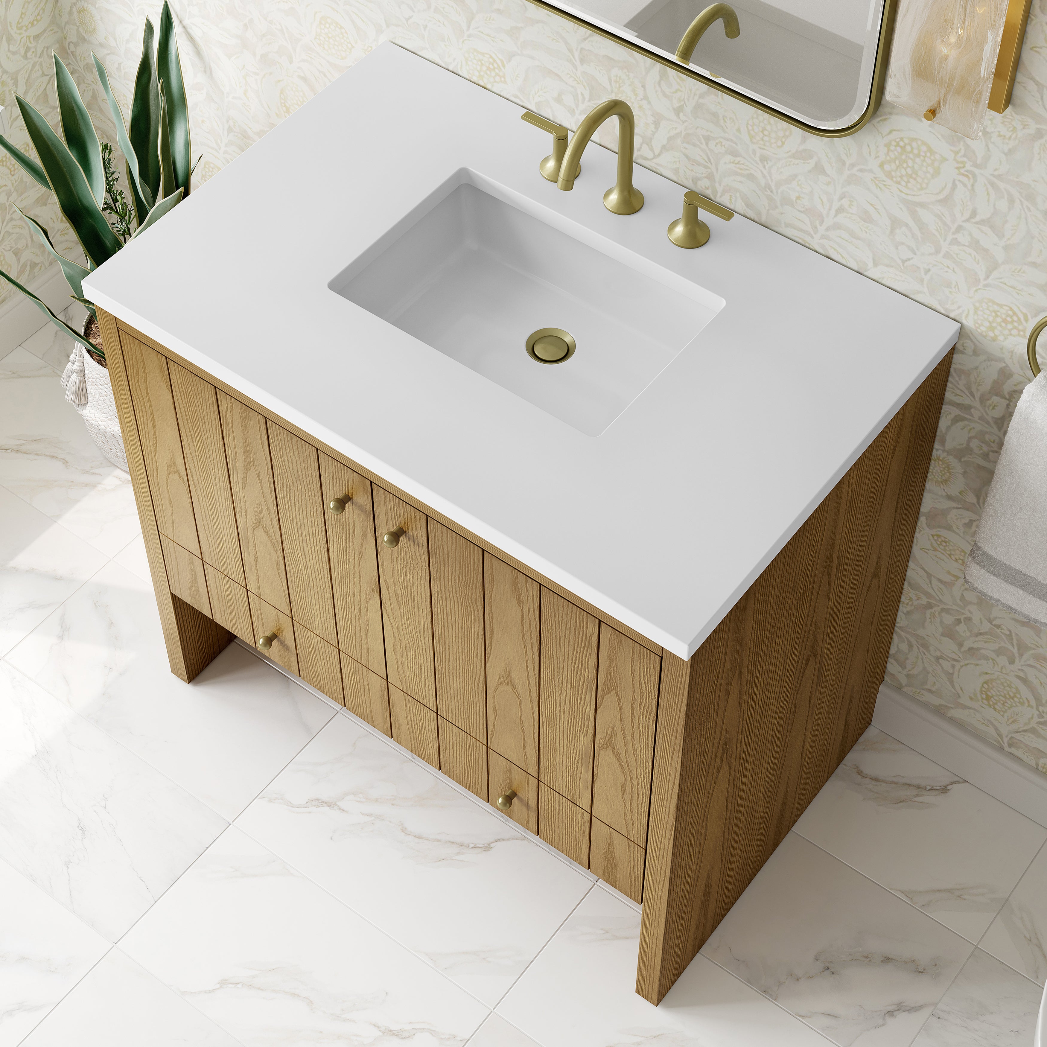 James Martin Hudson 36" Single Vanity in Light Natural Oak with 3cm Countertop