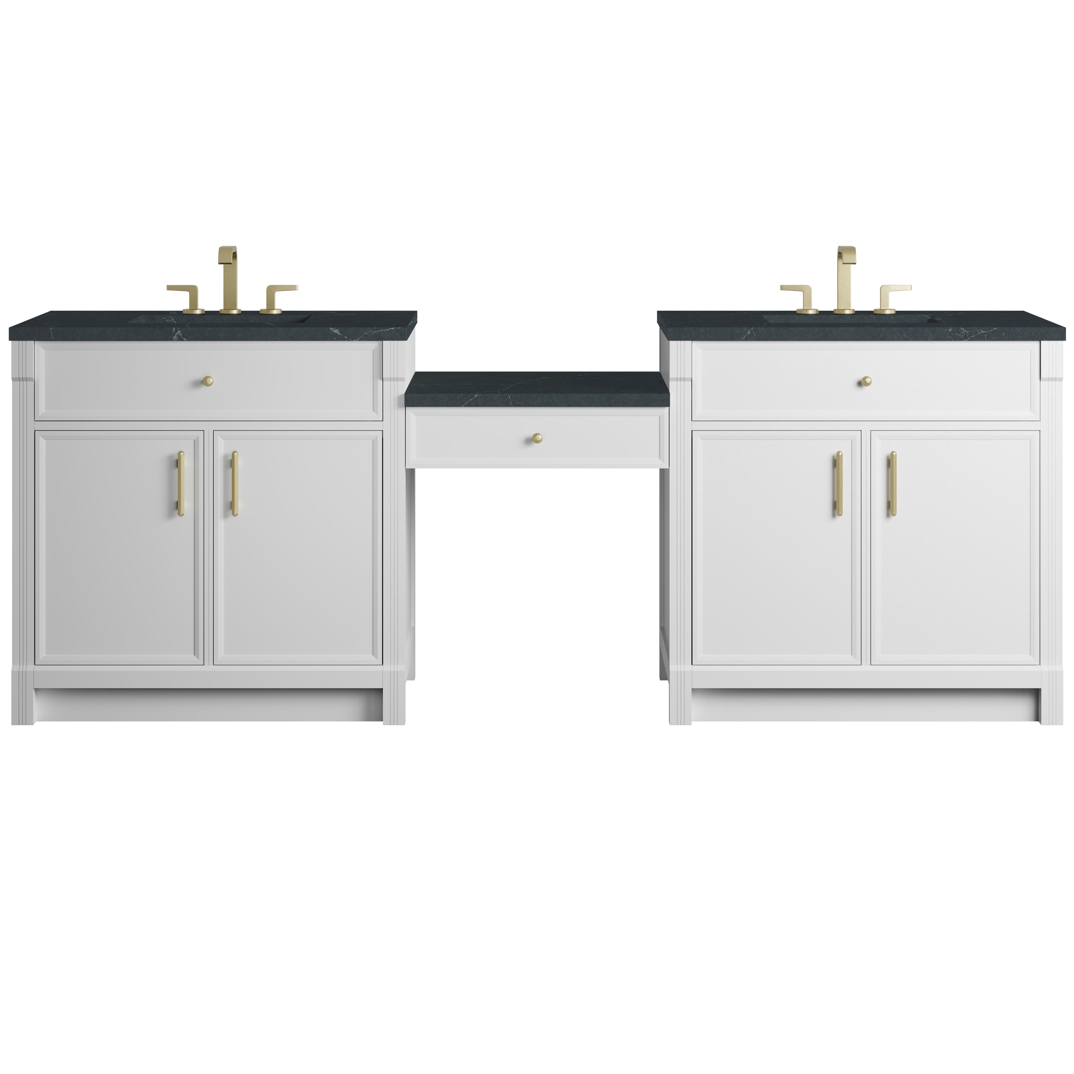 James Martin Bellshire 96" Dual Vanity Set with 24" Make-Up Counter in Bright White with 3cm Countertop