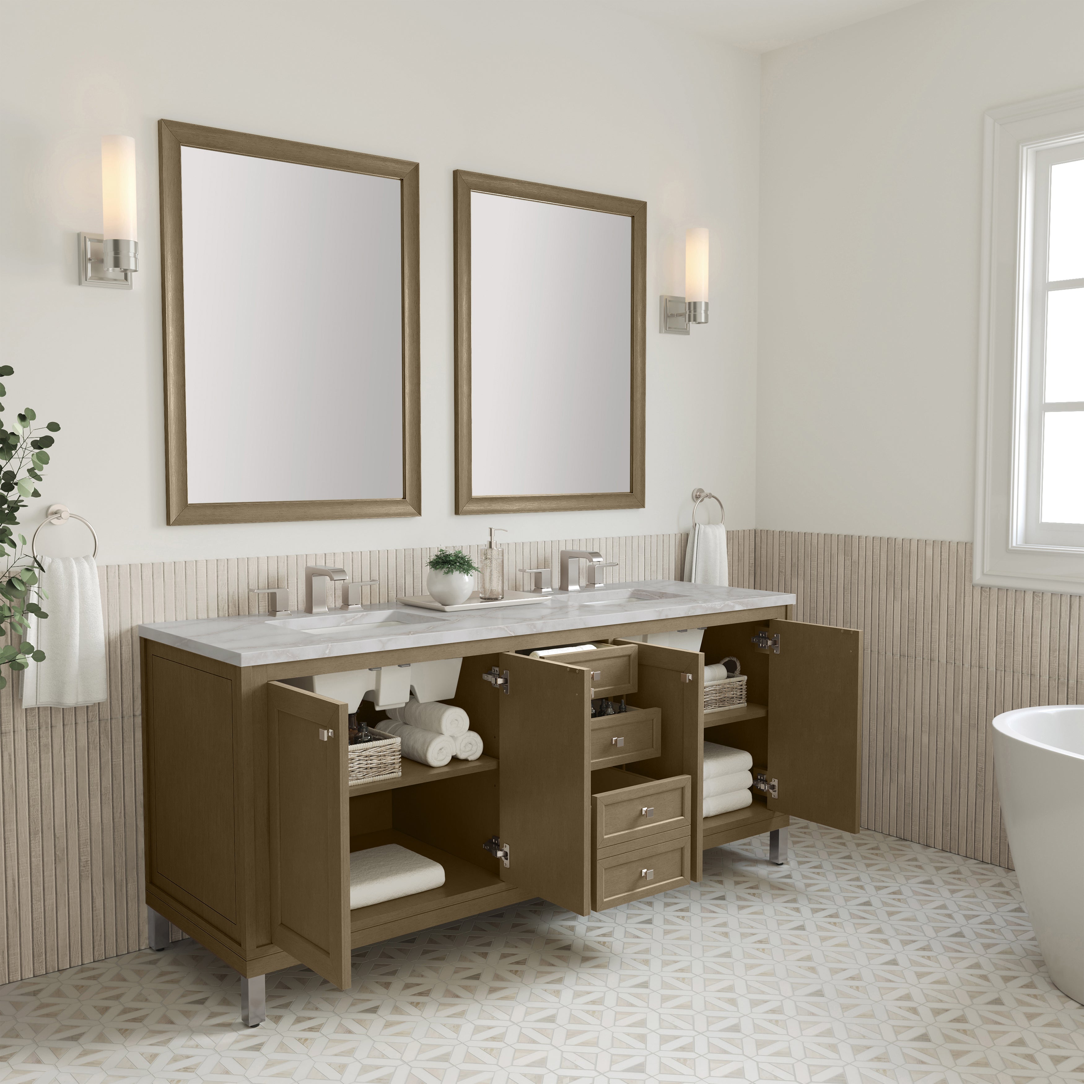 James Martin Chicago 72" Double Vanity in Walnut Whisper with 3cm Countertop