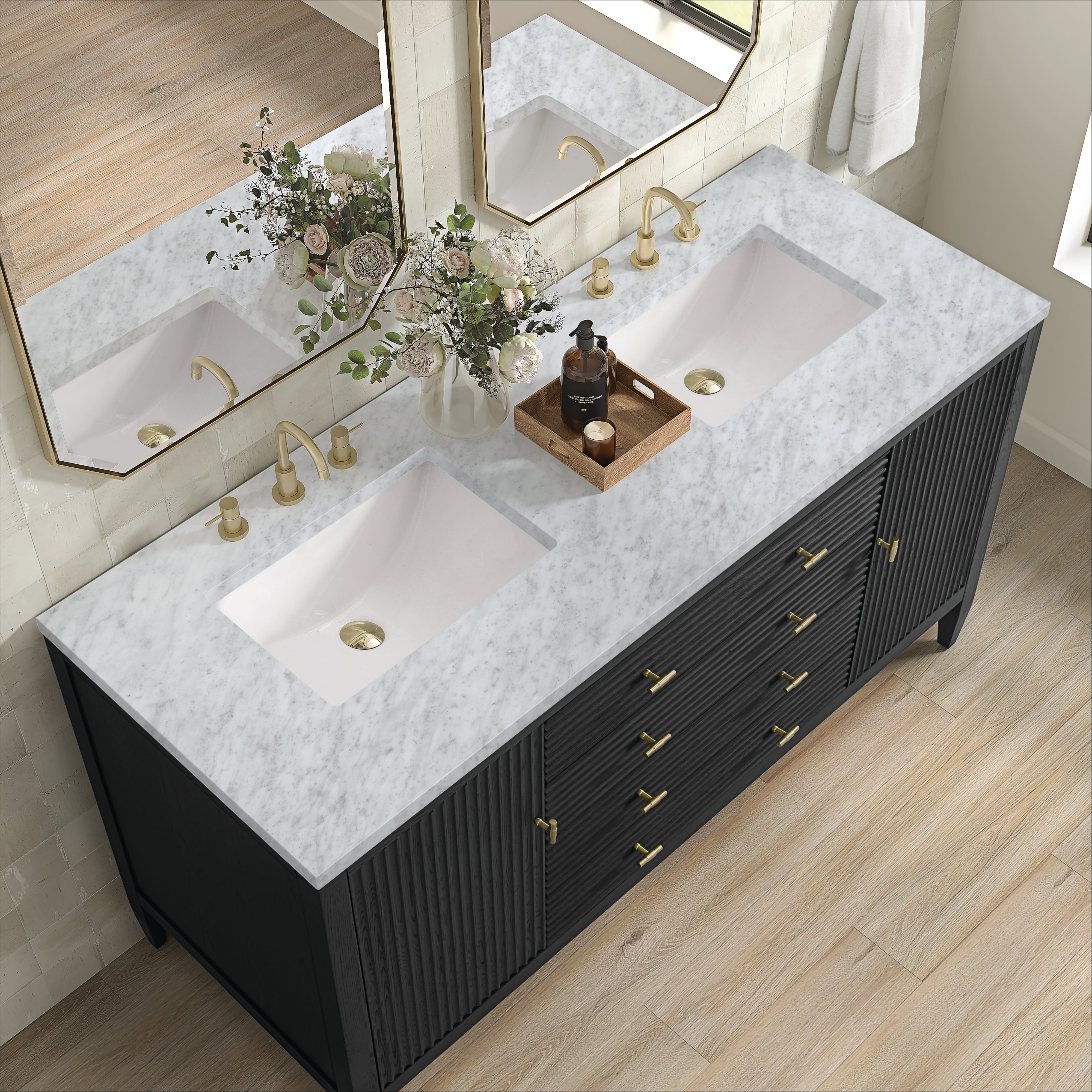 James Martin Myrrin 60" Double Vanity in Carbon Oak with 3cm Countertop