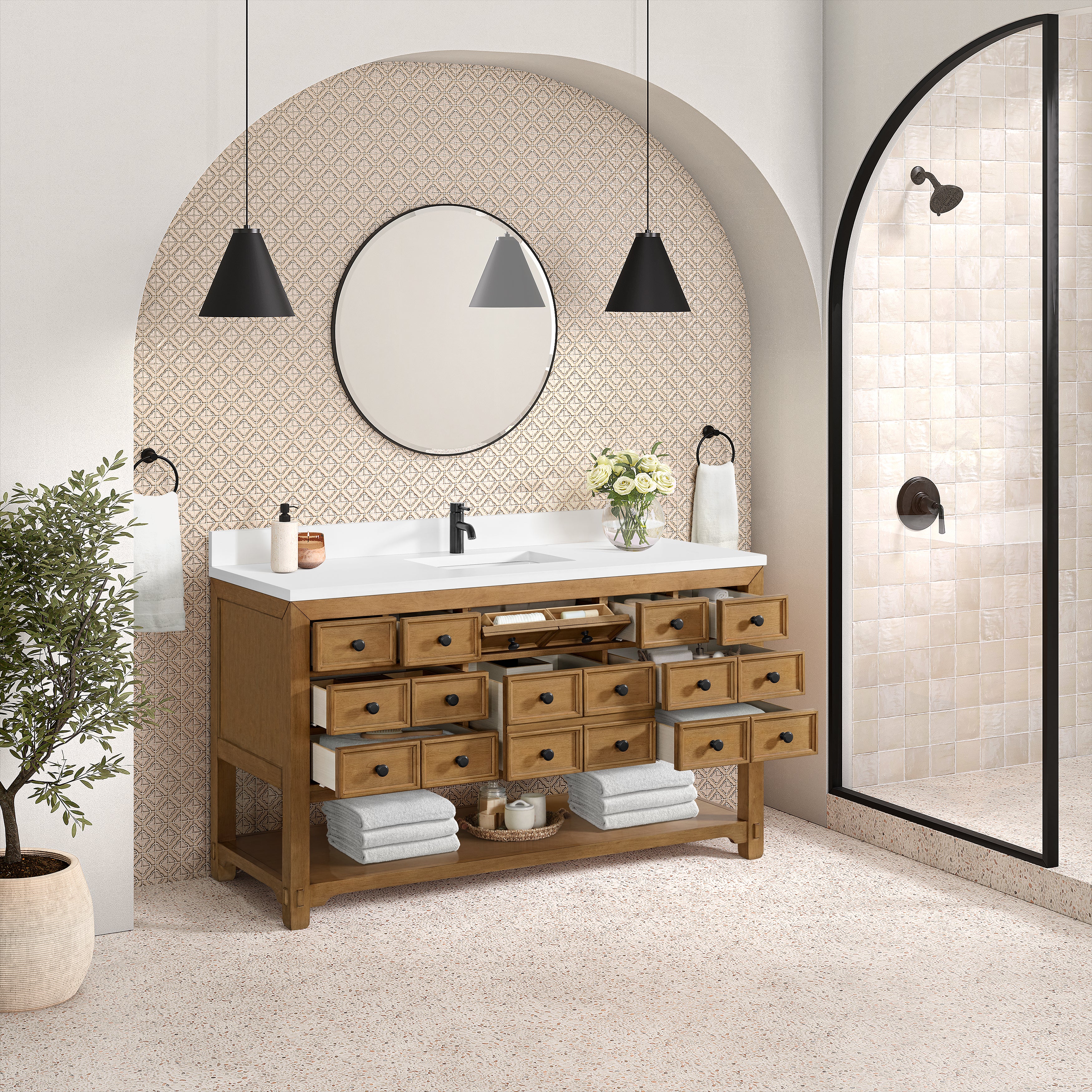 James Martin Malibu 60" Single Vanity in Amber Birch with 3cm Countertop