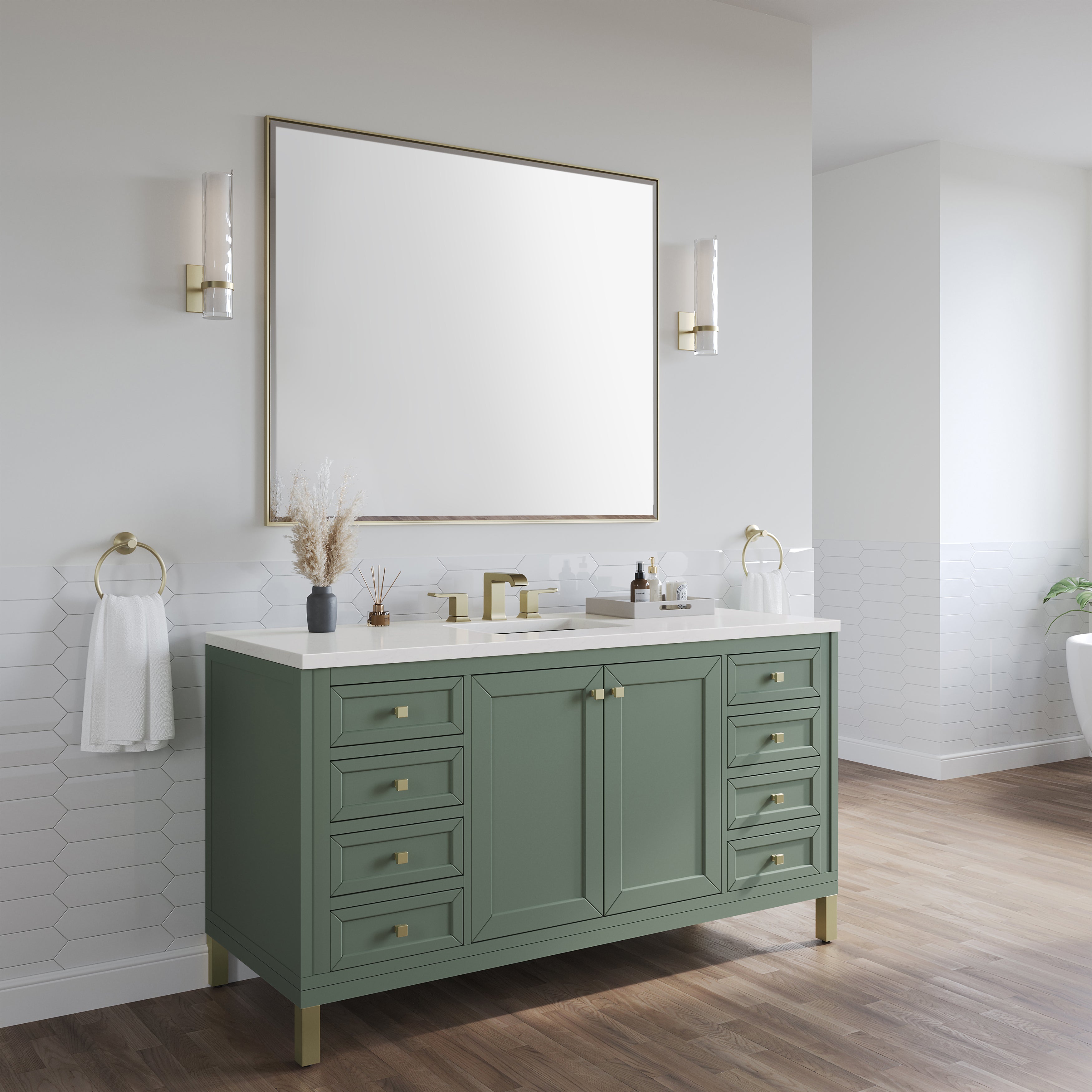 James Martin Chicago 60" Single Vanity in Smokey Celadon with 3cm Countertop
