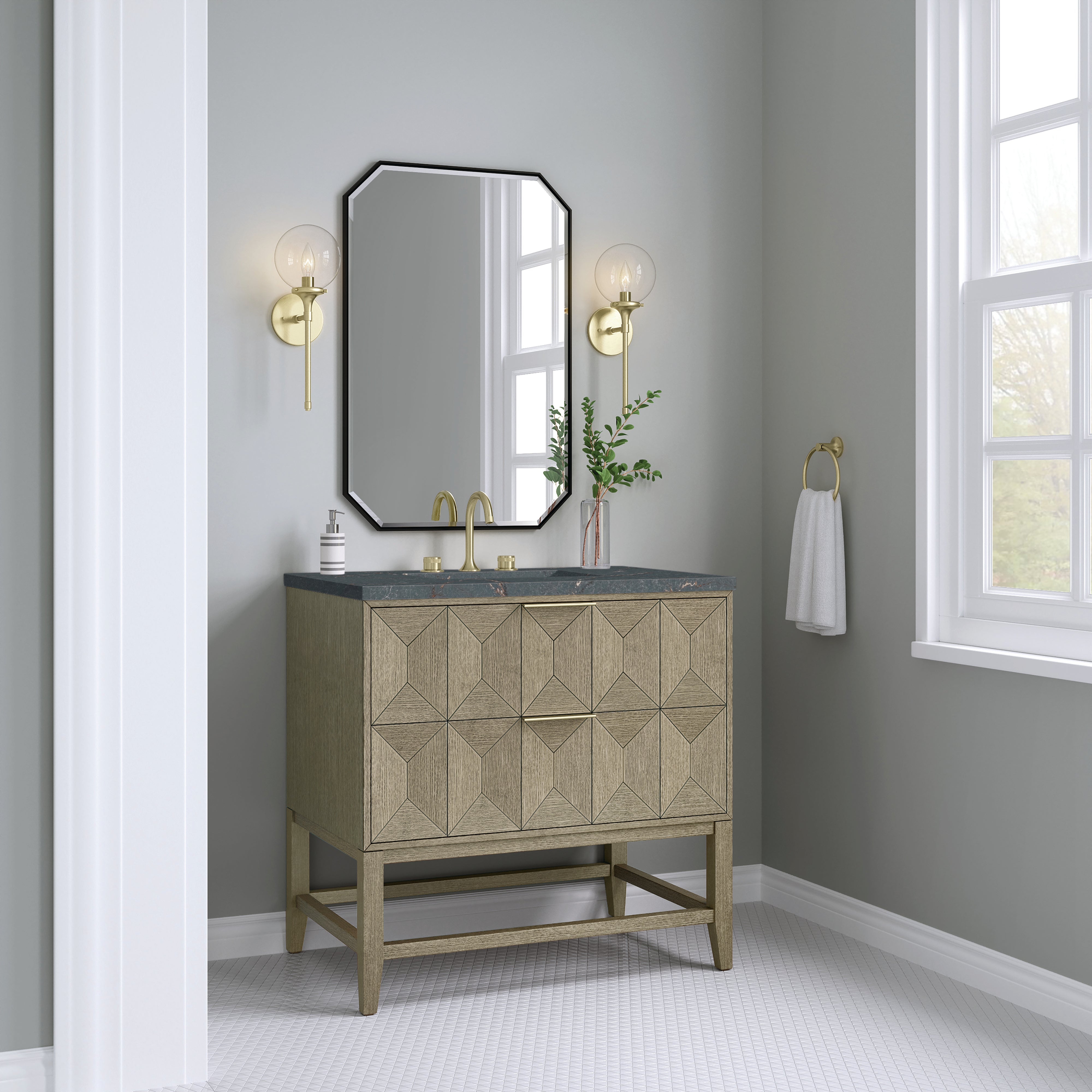 James Martin Emmeline 36" Single Vanity in Pebble Oak with 3cm Countertop