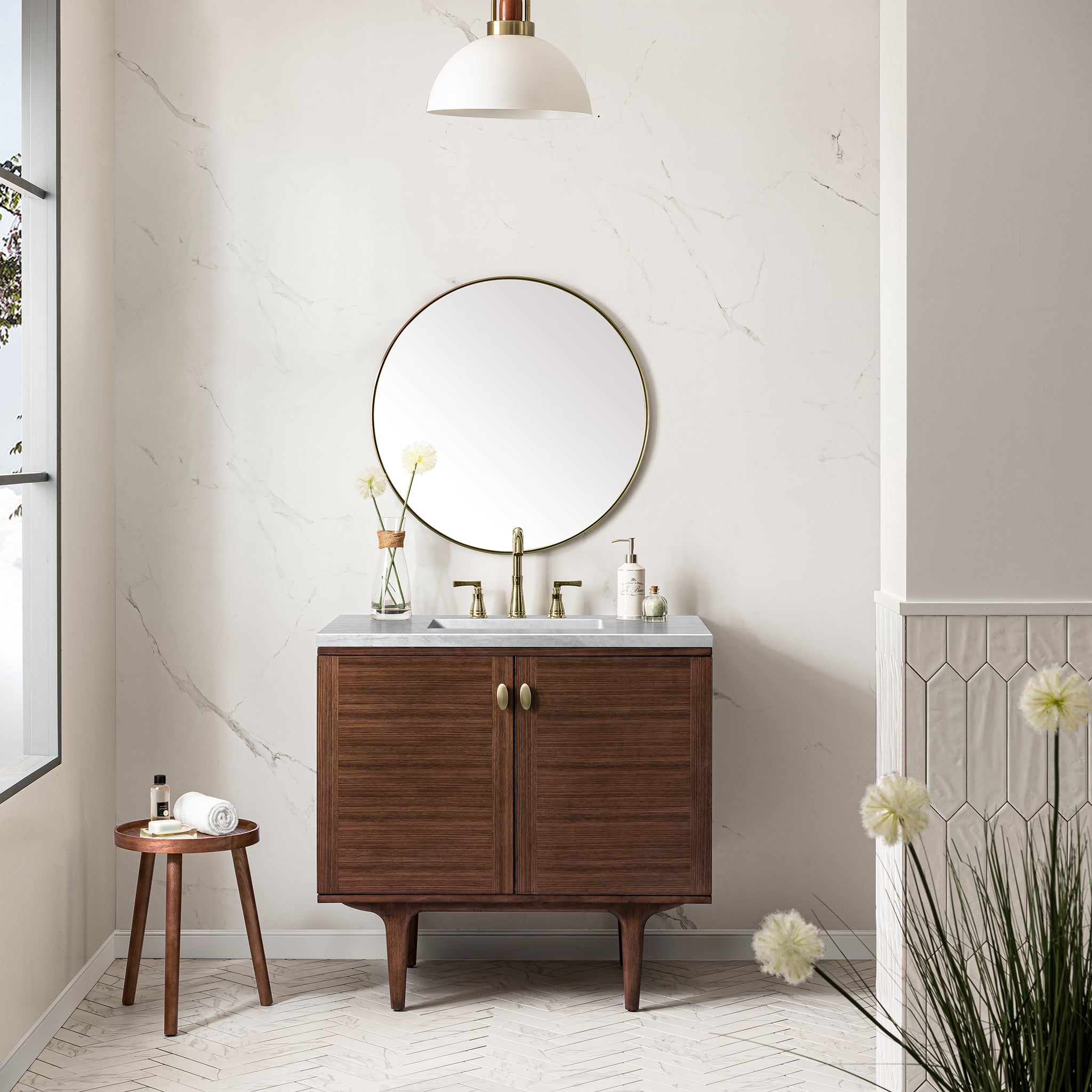 James Martin Amberly 36" Single Vanity in Mid-Century Walnut with 3cm Countertop