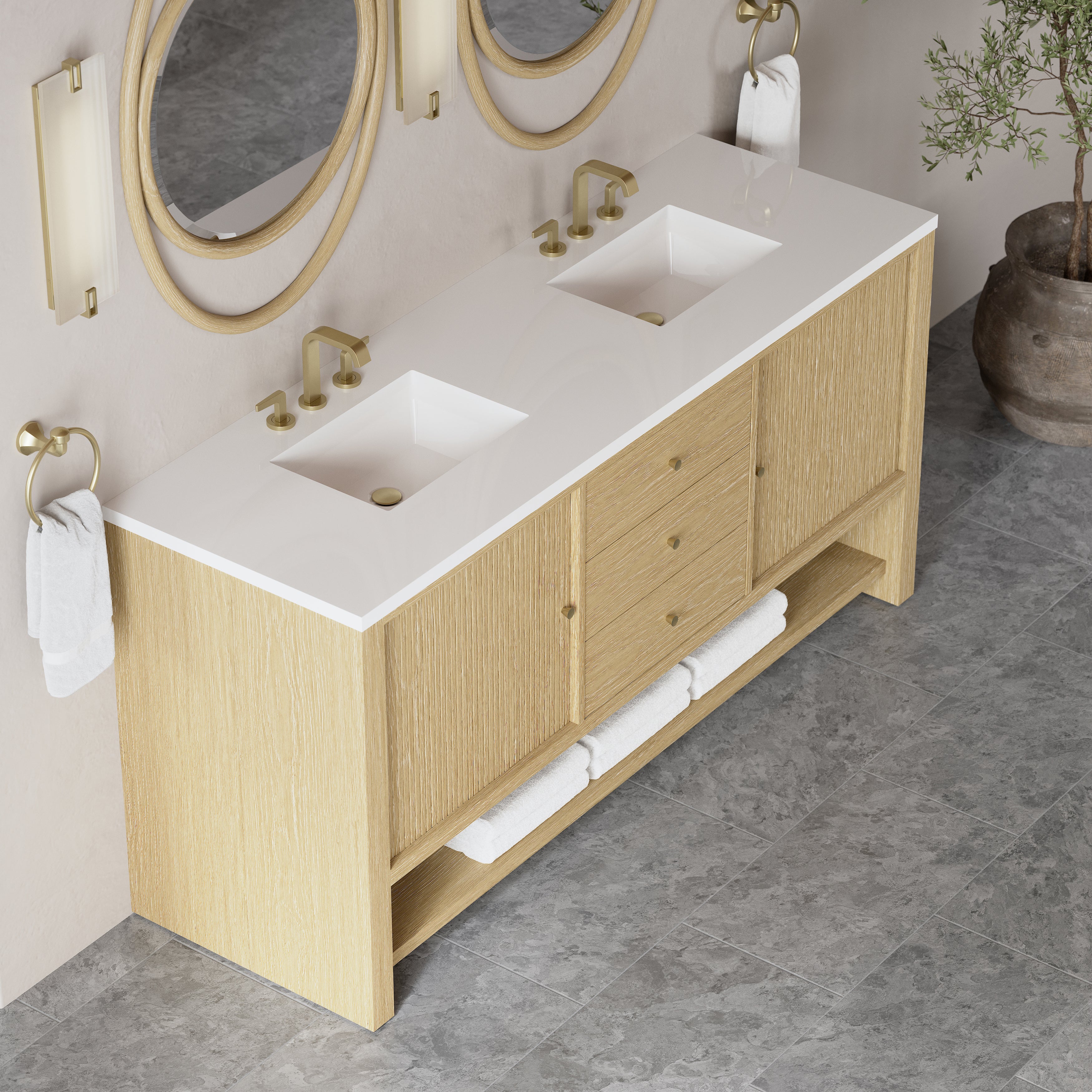 James Martin Marigot 72" Double Vanity in Sunwashed Oak with 3cm Countertop