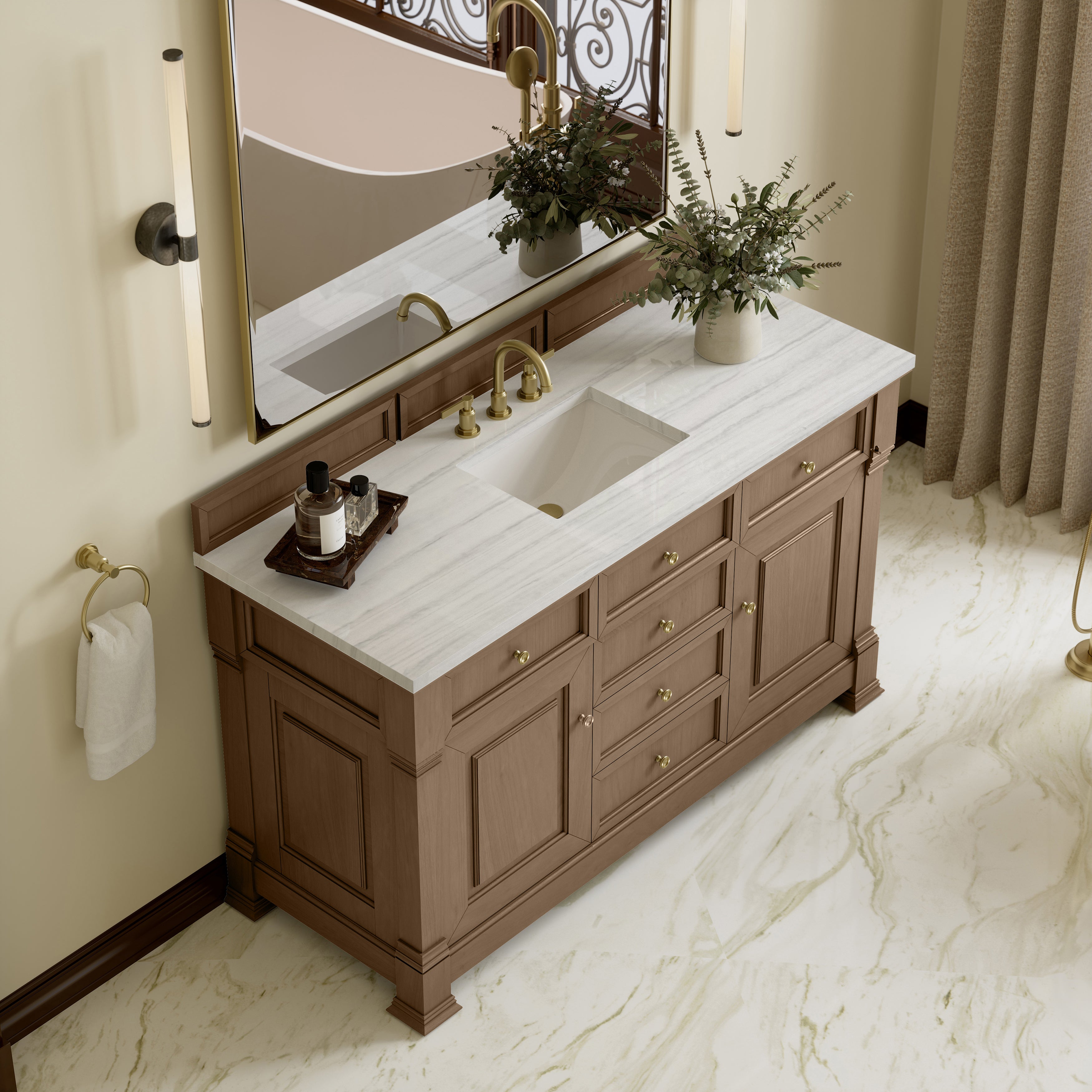 James Martin Brookfield 60" Single Vanity in Pecan with 3cm Countertop