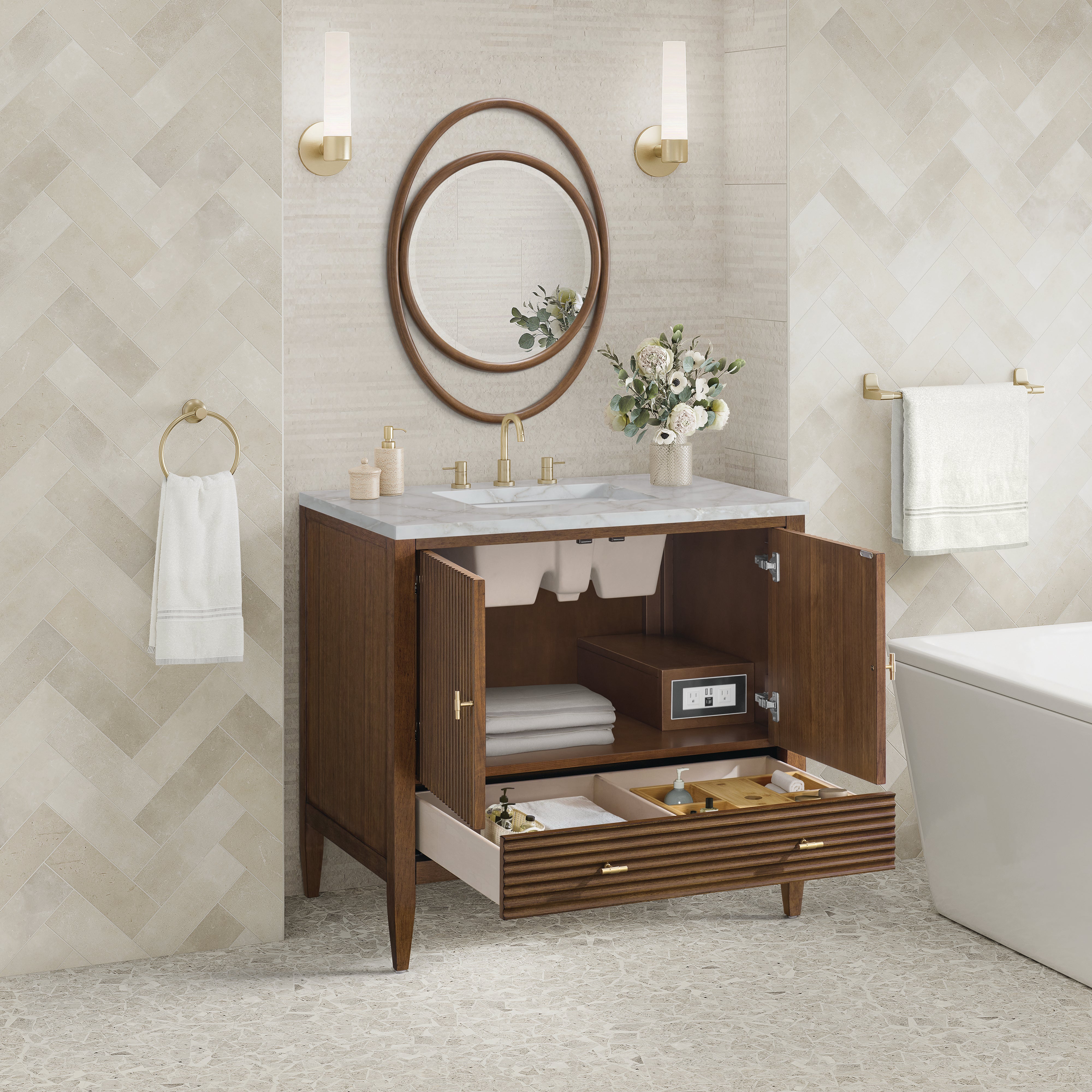 James Martin Myrrin 36" Vanity in Mid Century Walnut with 3cm Countertop