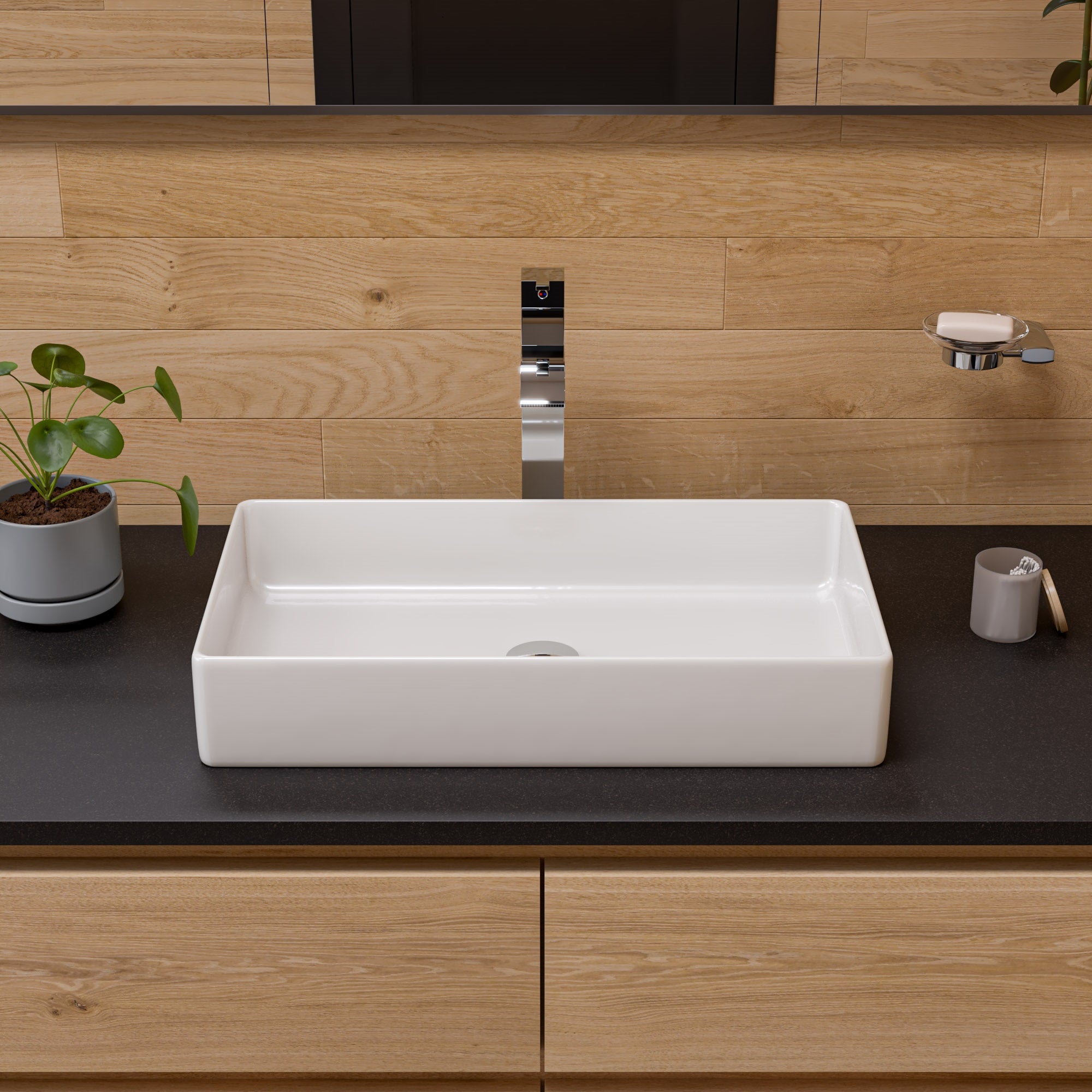 ALFI brand AB1158 Tall Square Body Curved Spout Single Lever Bathroom Faucet