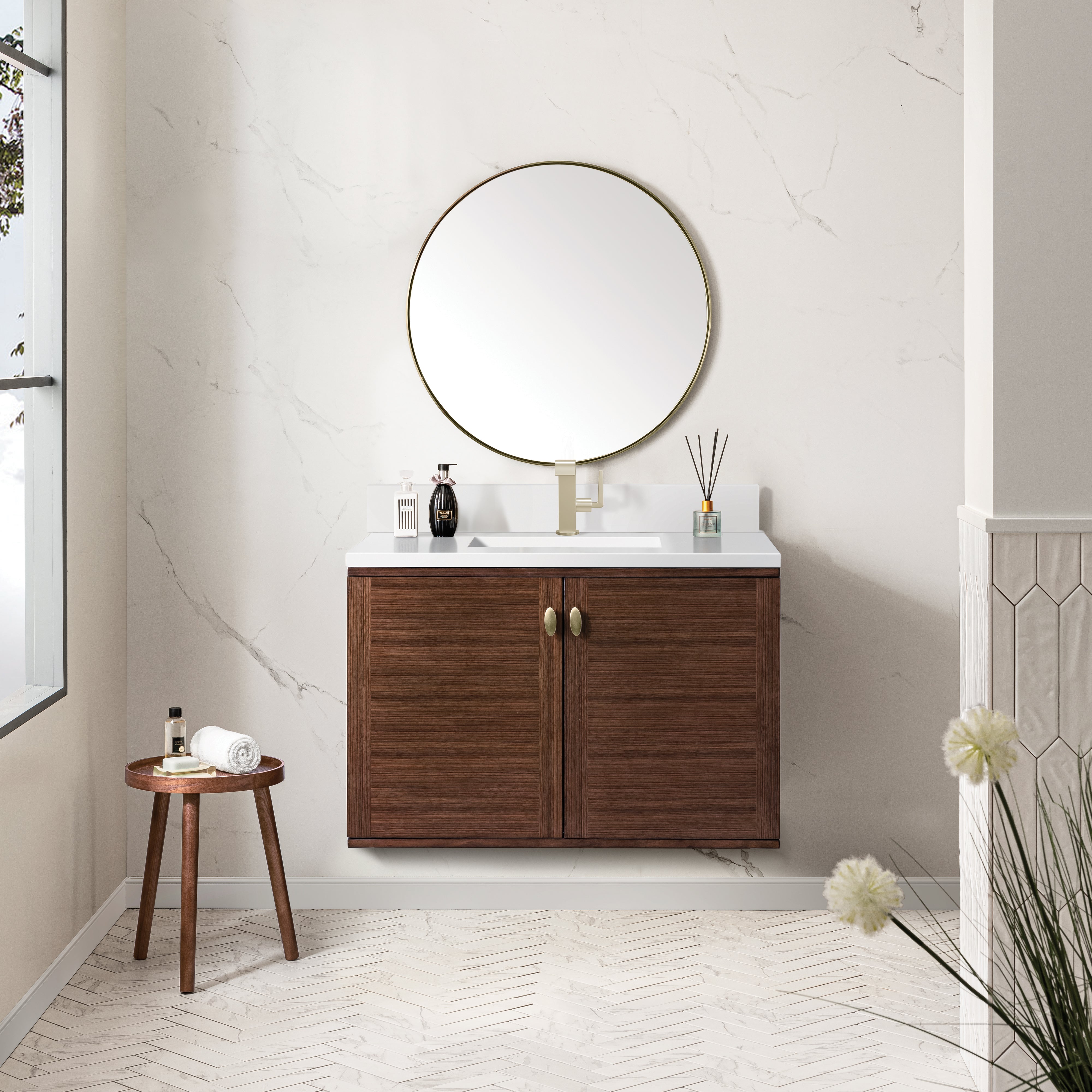 James Martin Amberly 36" Single Vanity in Mid-Century Walnut with 3cm Countertop