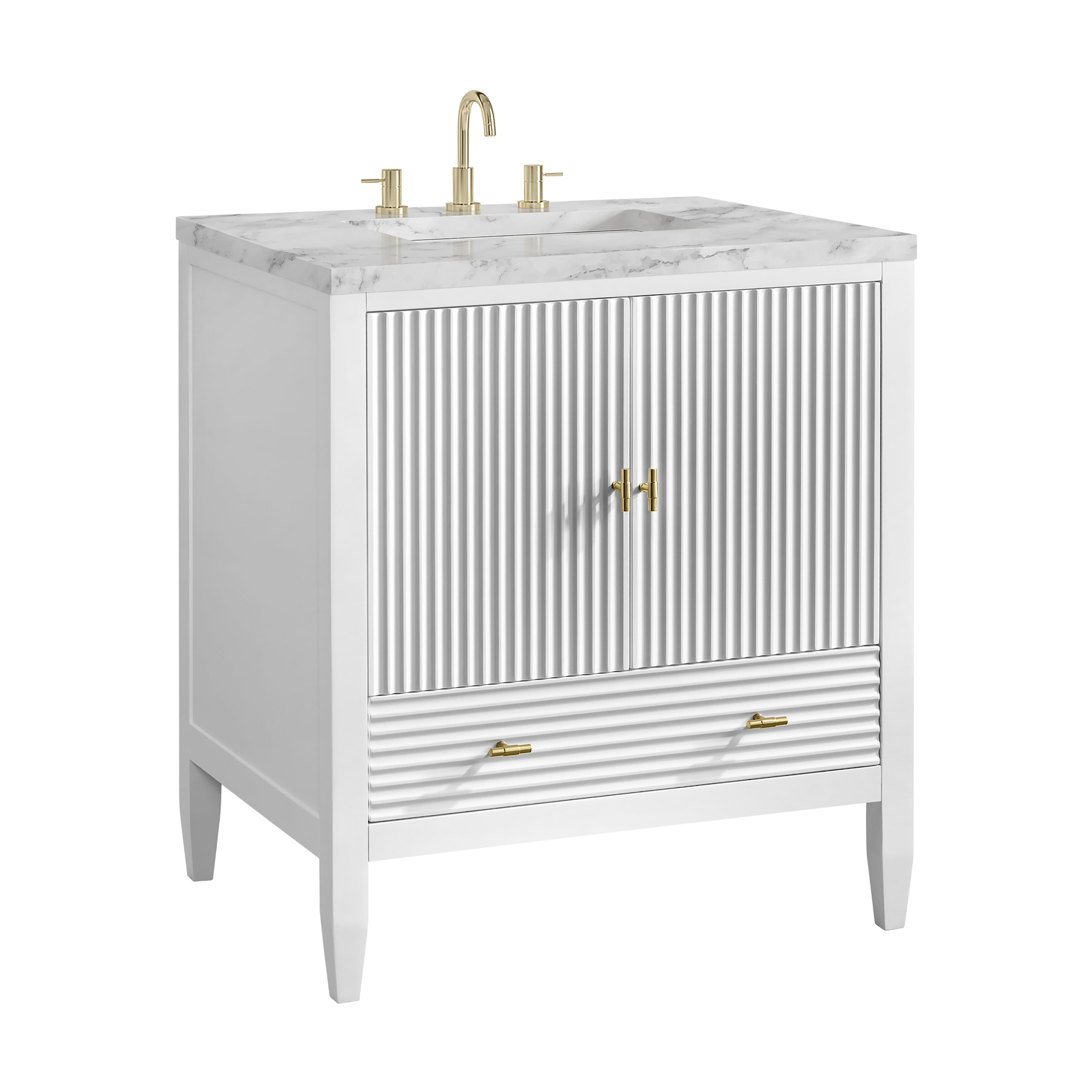 James Martin Myrrin 30" Single Vanity in Bright White with 3cm Countertop