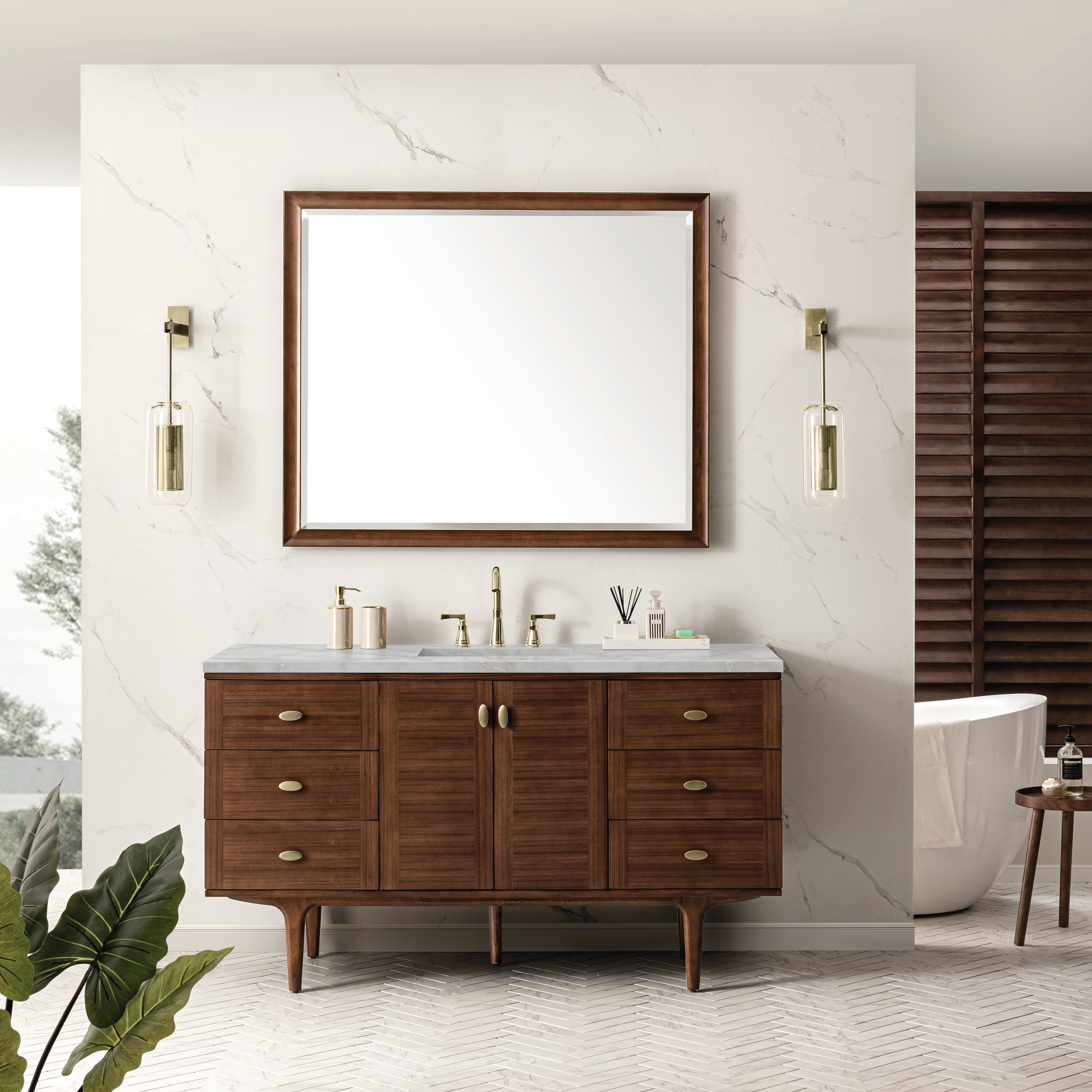 James Martin Amberly 60" Single Vanity in Mid-Century Walnut with 3cm Countertop