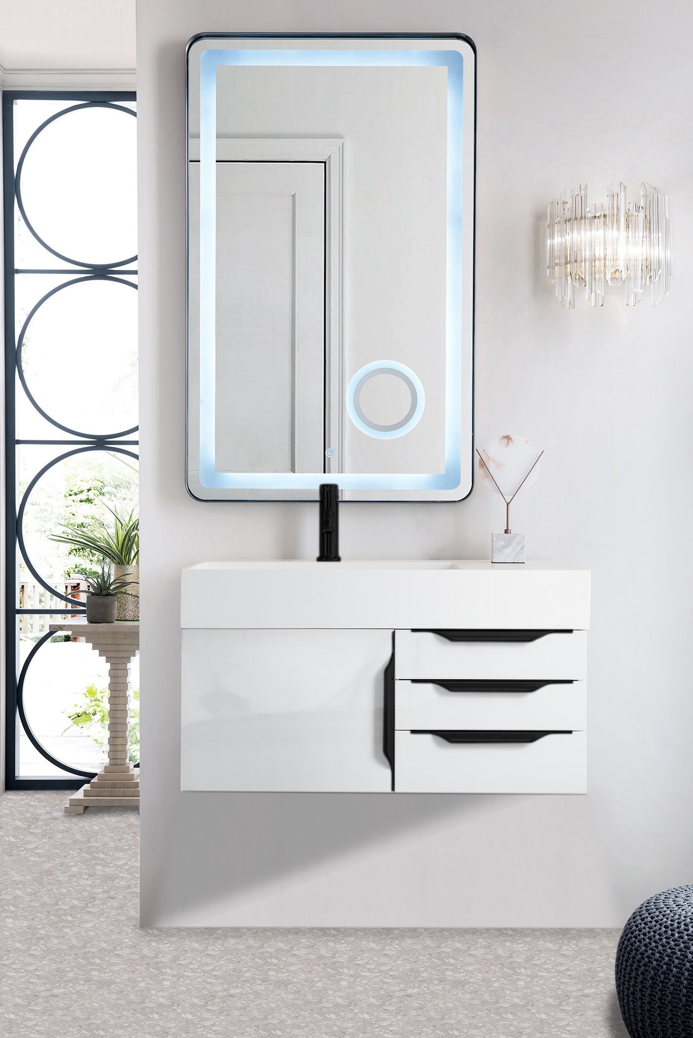James Martin Columbia 36" Wall Mounted Single Vanity with Mineral Composite Stone Countertop
