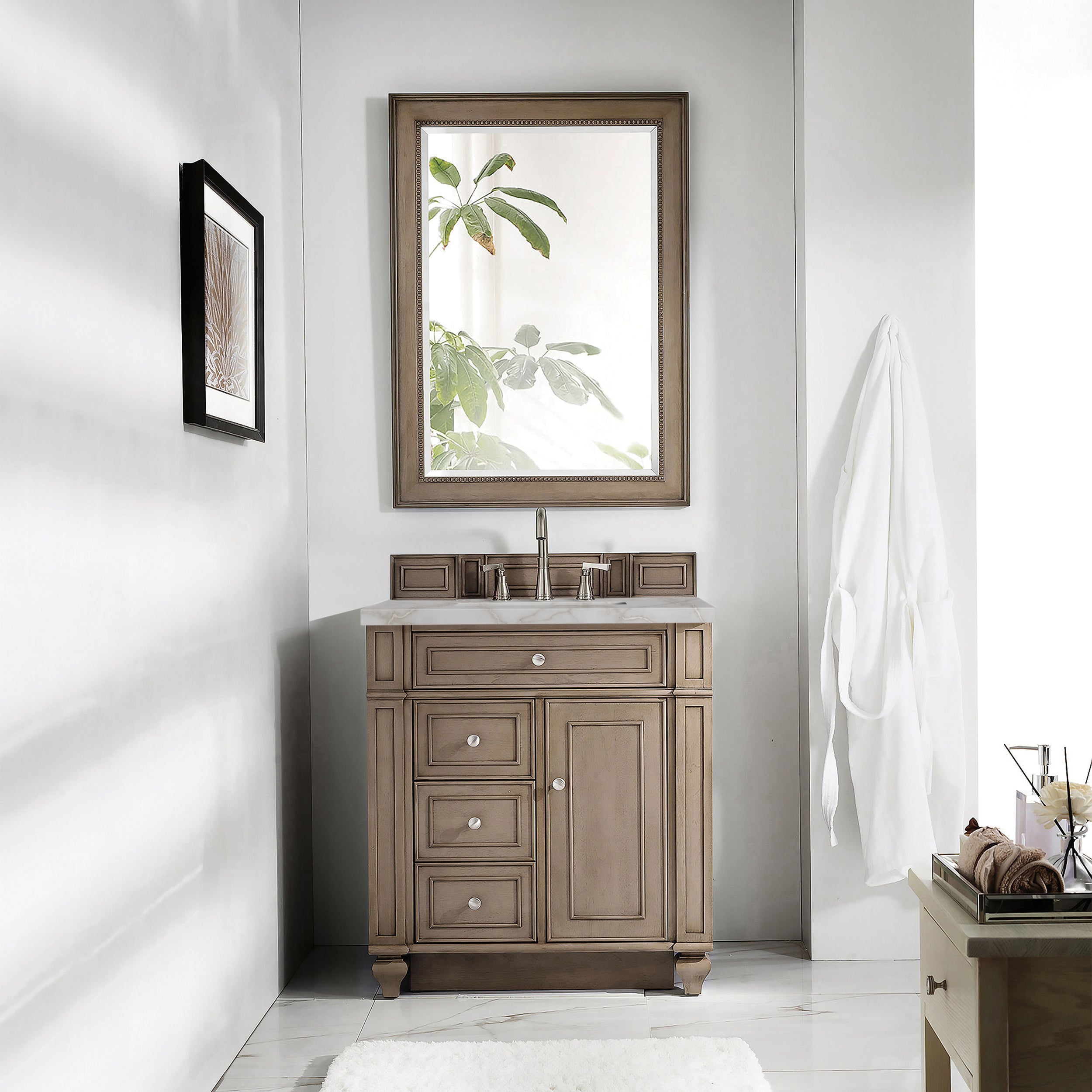 James Martin Bristol 30" Single Vanity in Whitewashed Walnut with 3cm Countertop
