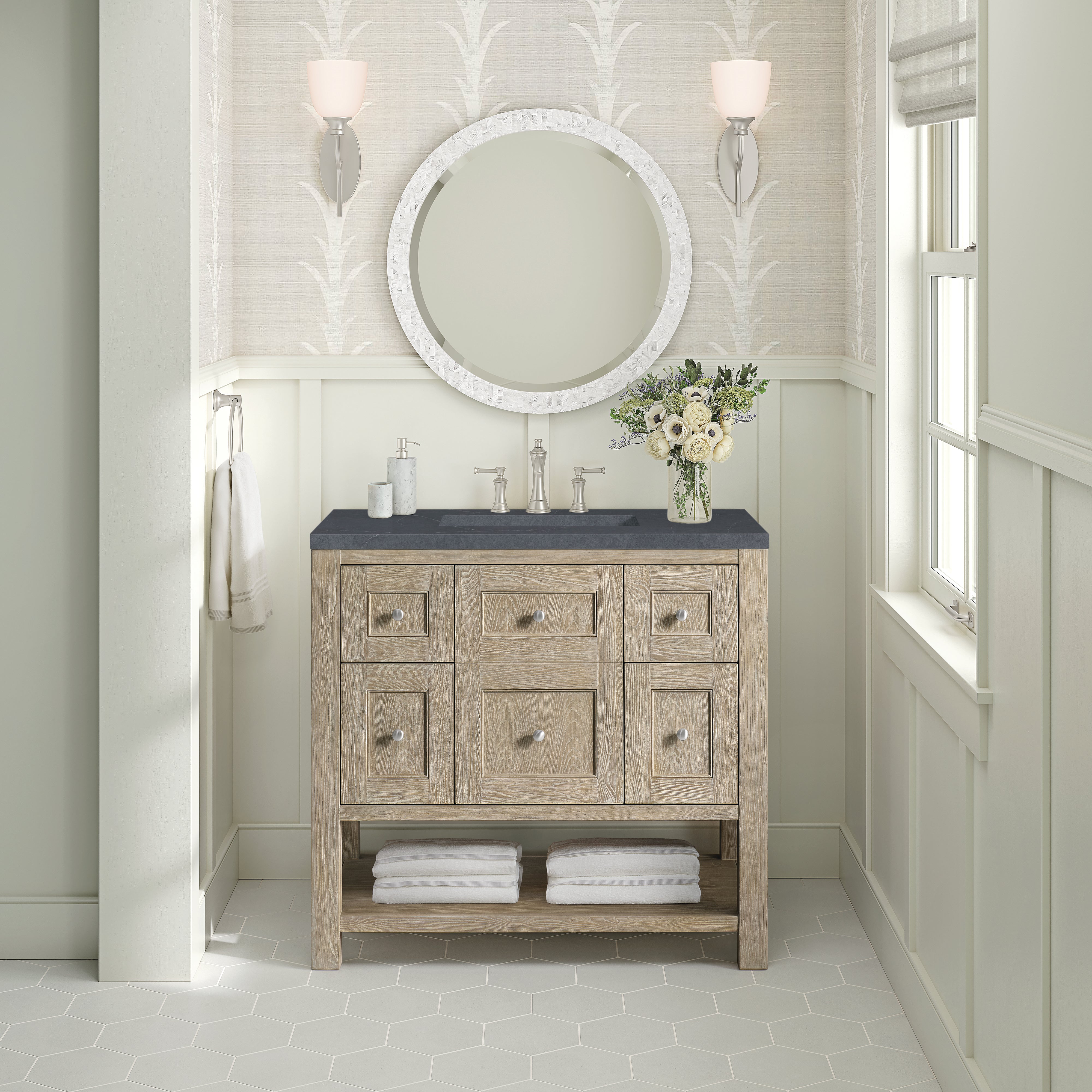 James Martin Breckenridge 36" Single in Whitewashed Oak with 3cm Countertop