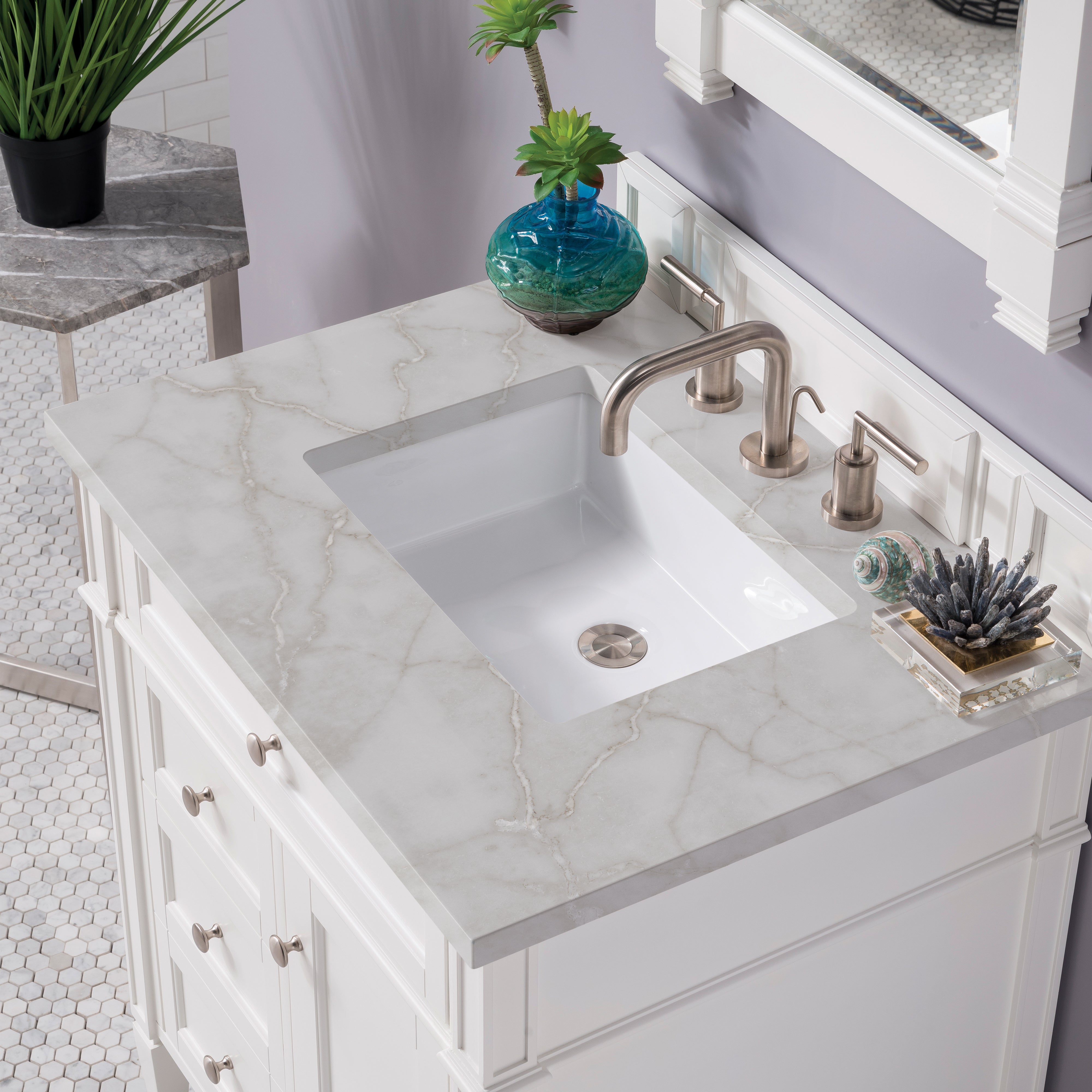 James Martin Brittany 30" Single Vanity in Bright White with 3cm Countertop