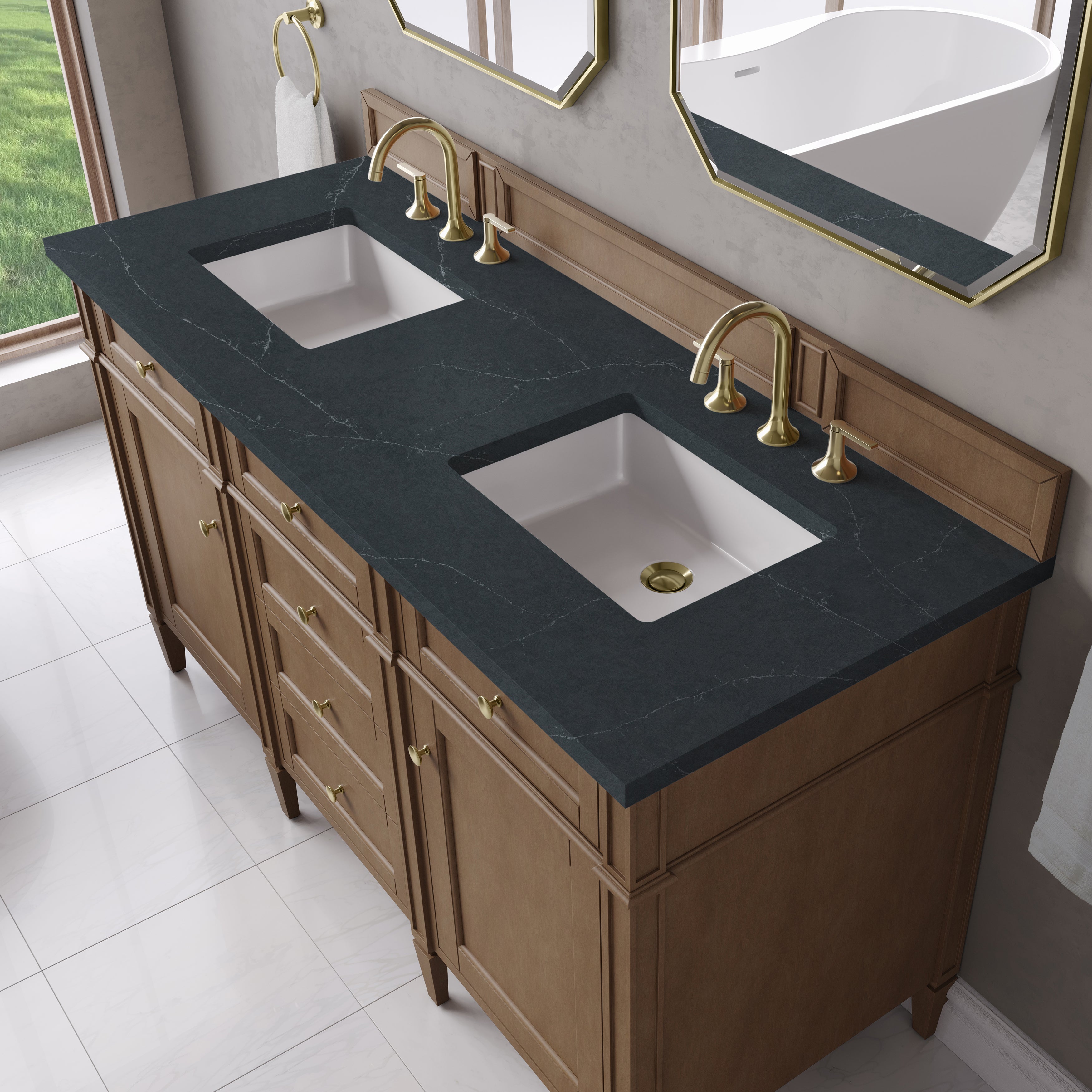 James Martin Brittany 60" Double Vanity in Pecan with 3cm Countertop