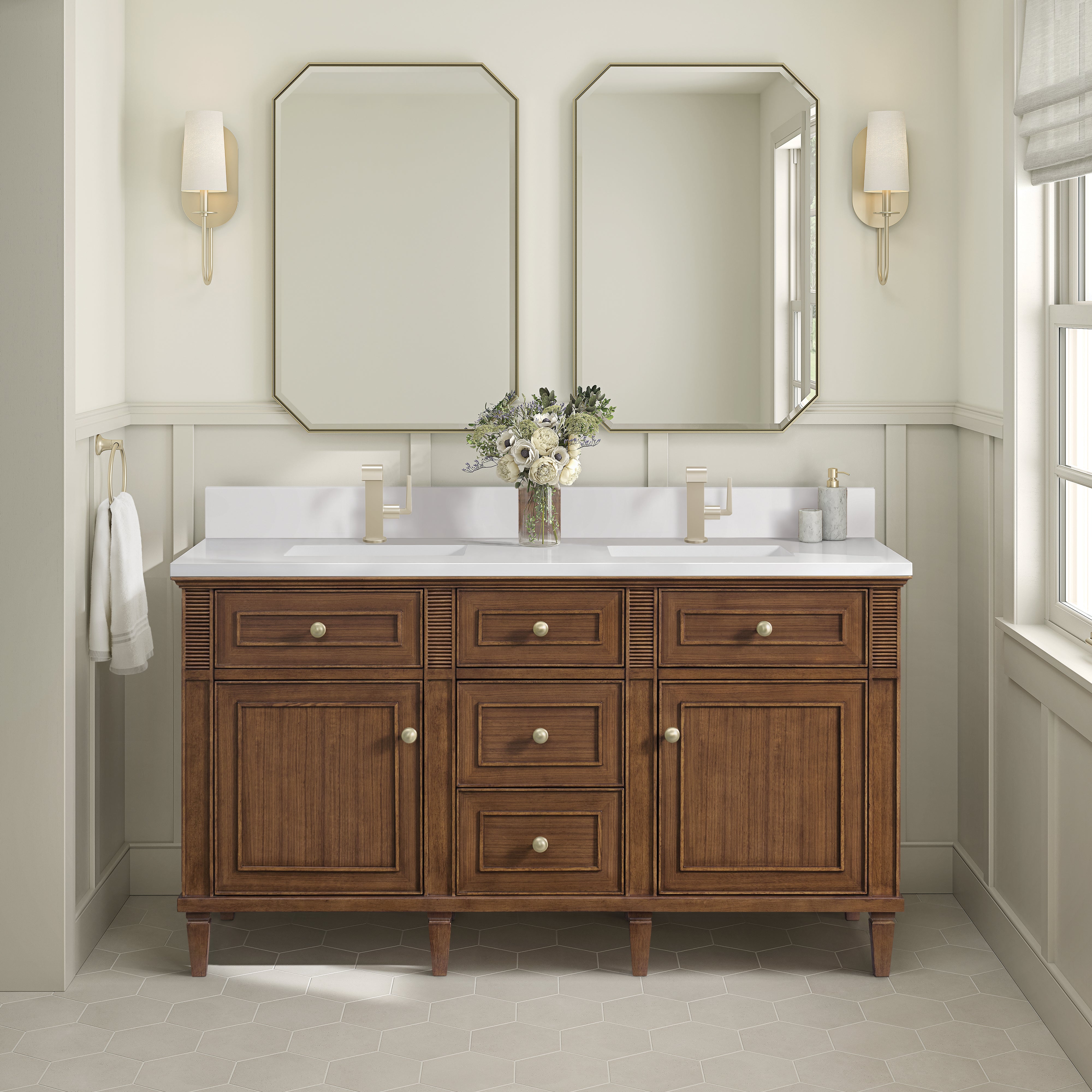 James Martin Lorelai 60" Double Vanity in Mid-Century Walnut with 3cm Countertop