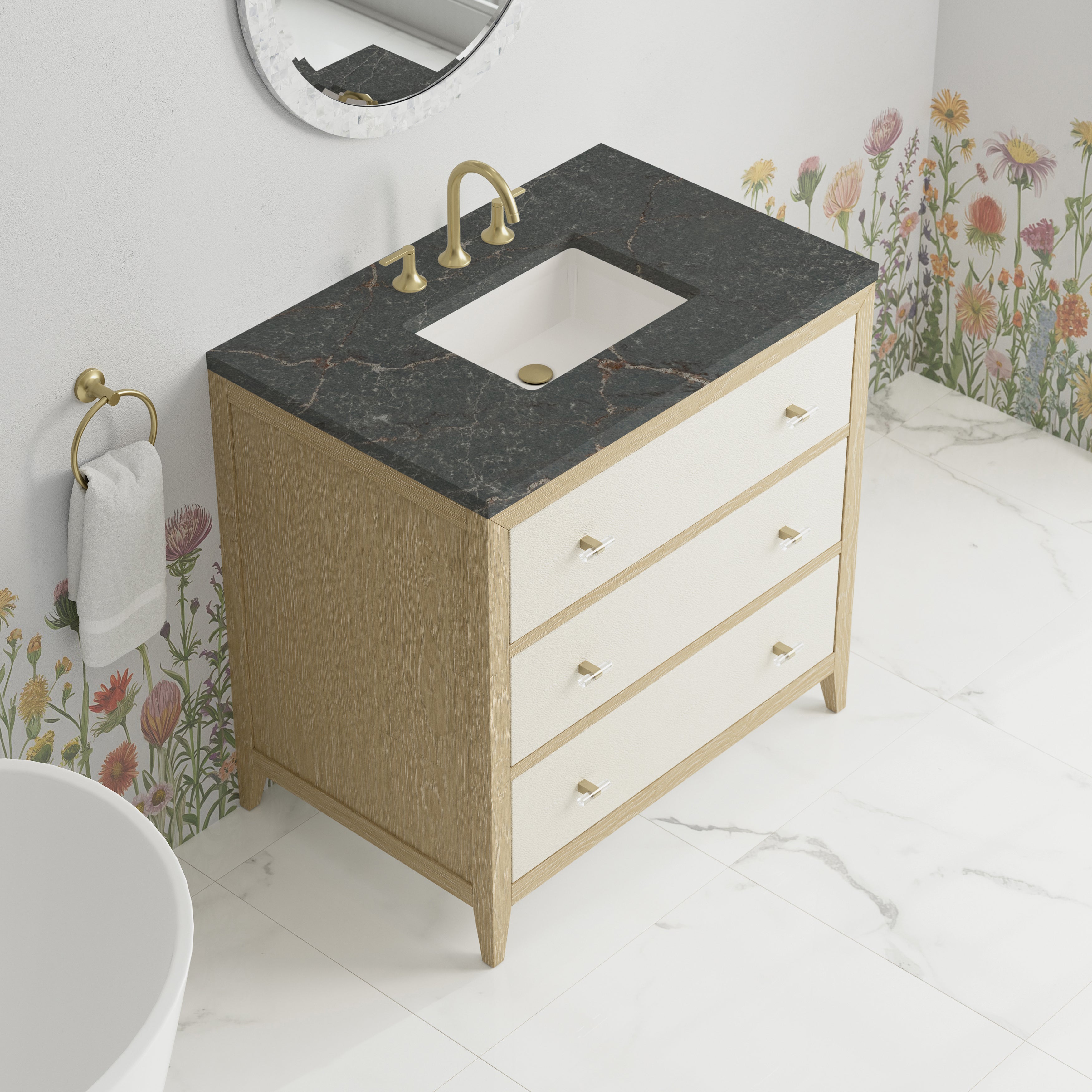 James Martin Celeste 36" Single Vanity in Sunwashed Oak with 3cm Countertop