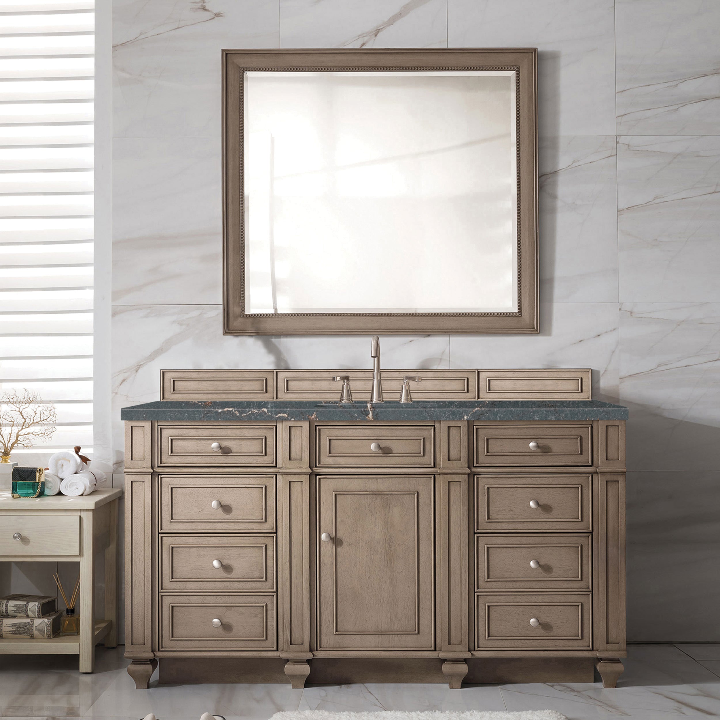 James Martin Bristol 60" Single Vanity in Whitewashed Walnut with 3cm Countertop