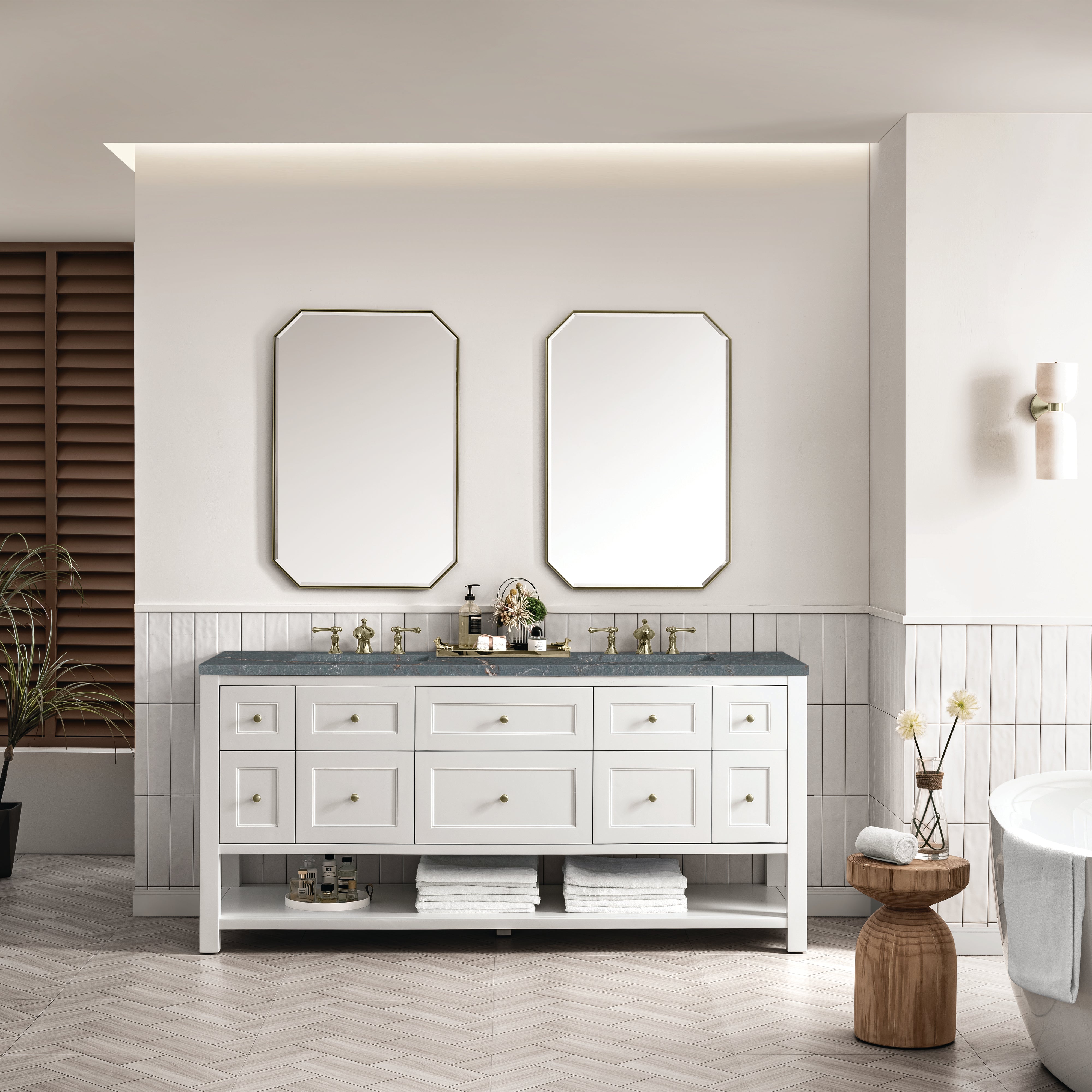 James Martin Breckenridge 72" Double Vanity in Bright White with 3cm Countertop