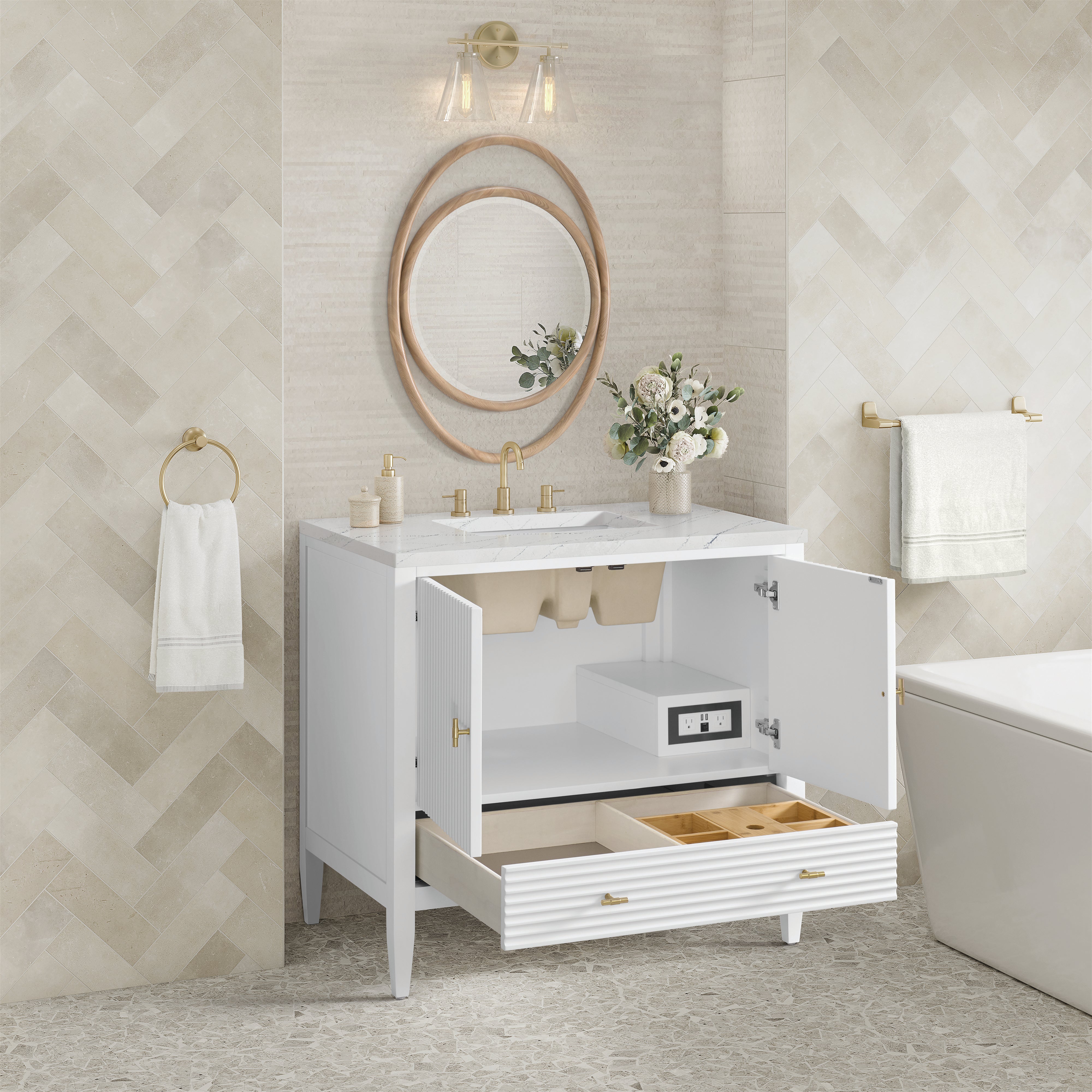 James Martin Myrrin 36" Vanity in Bright White with 3cm Countertop