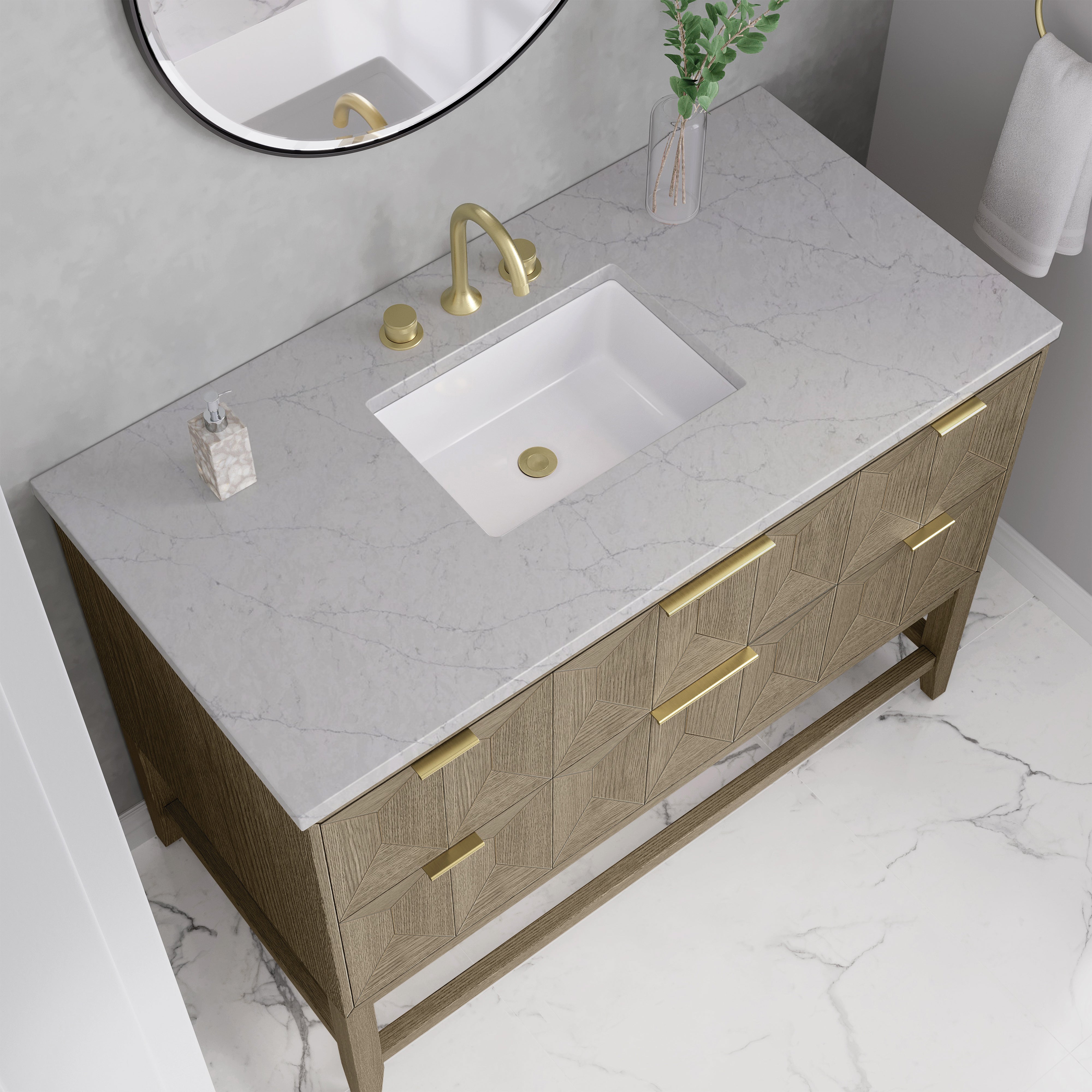 James Martin Emmeline 48" Single Vanity in Pebble Oak with 3cm Countertop