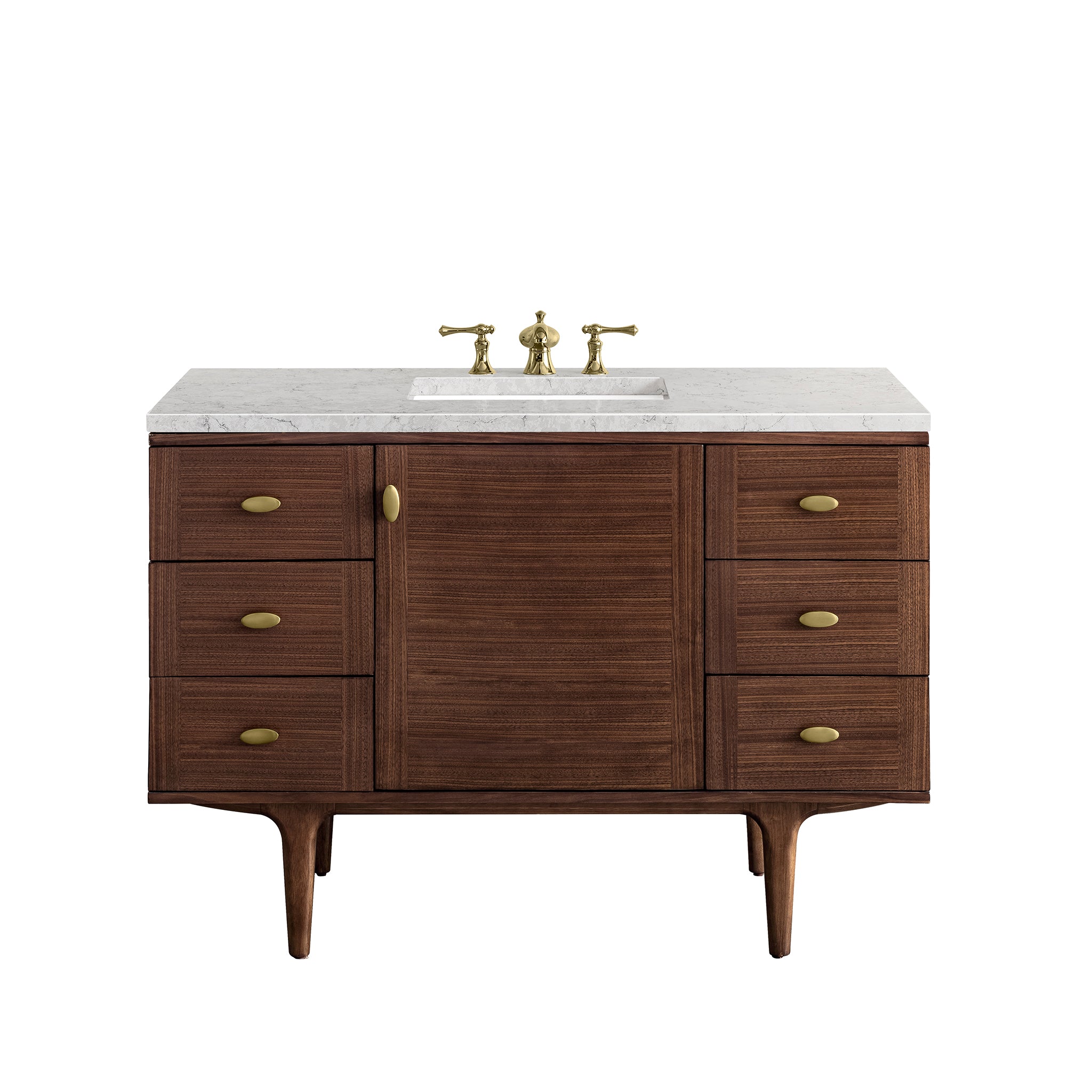 James Martin Amberly 48" Single Vanity in Mid-Century Walnut with 3cm Countertop and FreePower Wireless Charger