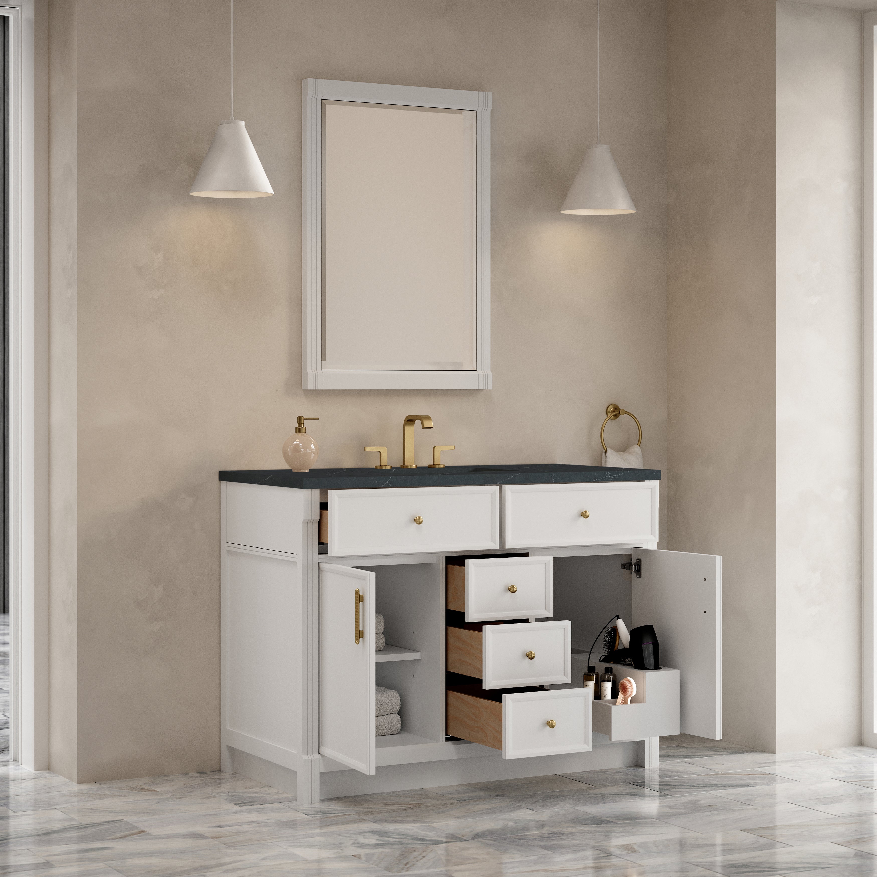 James Martin Bellshire 48" Single Vanity in Bright White with 3cm Countertop